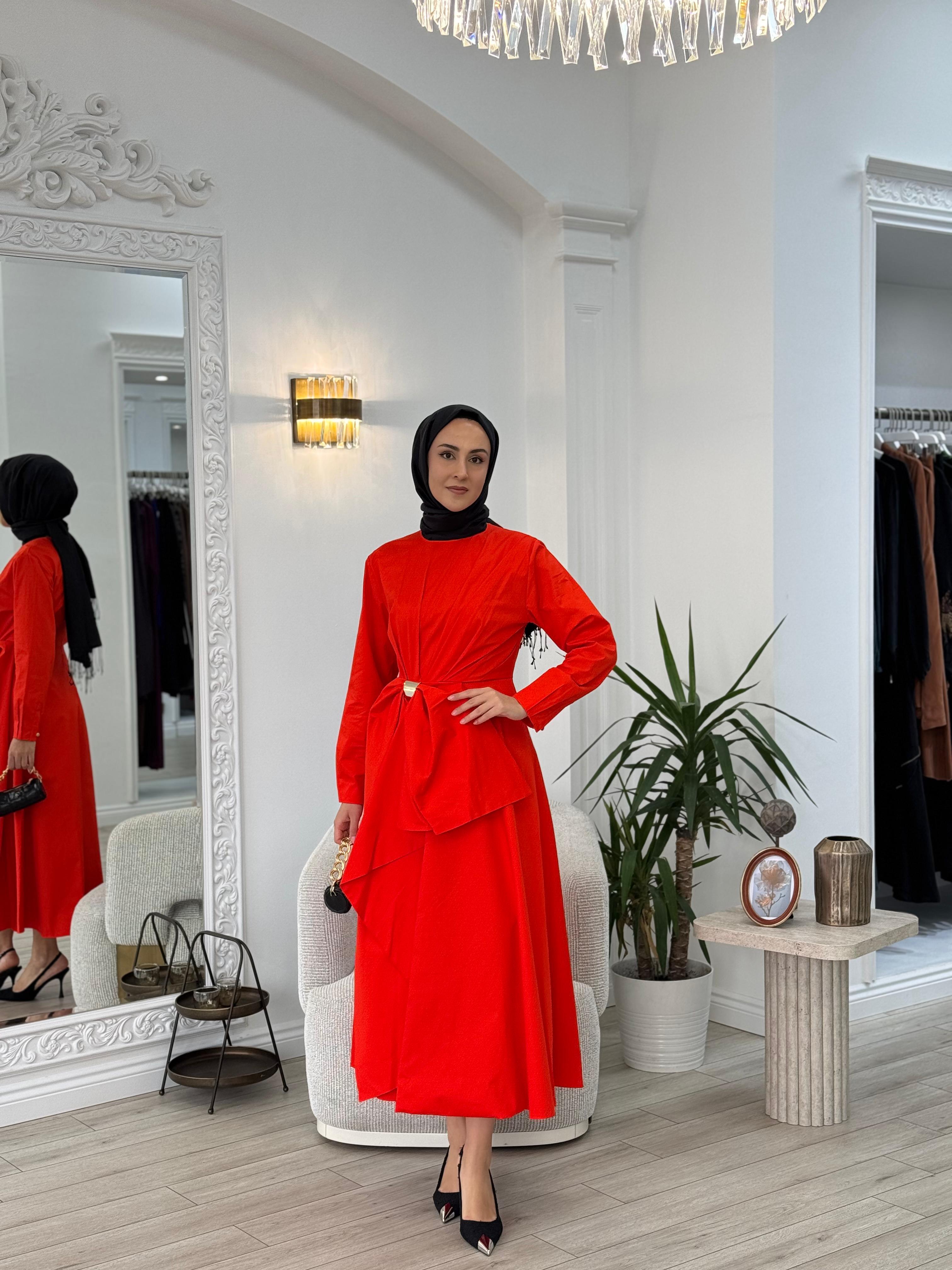 Vuu Beli Fiyonklu Elbise Mercan 25ssv4007