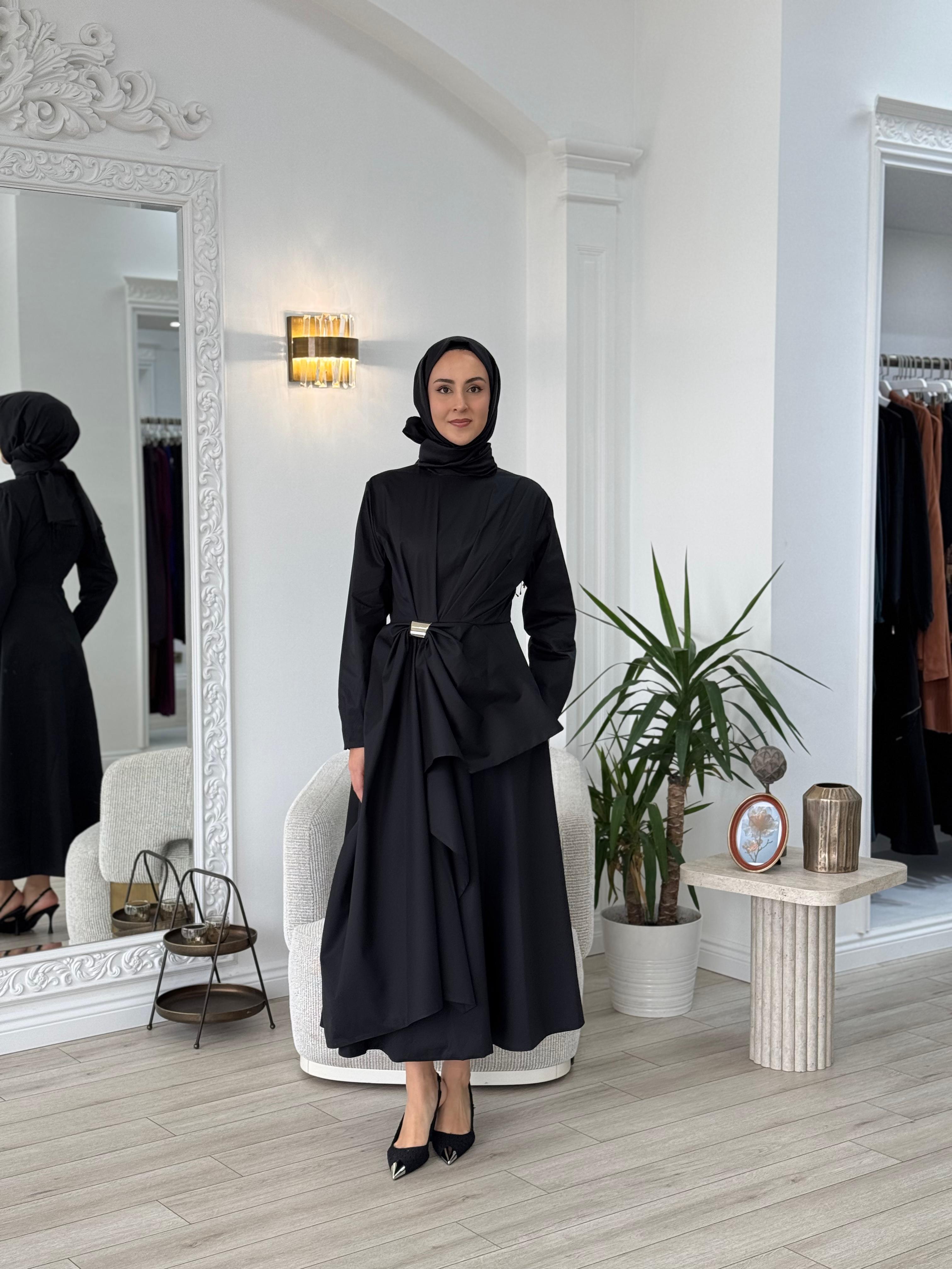 Vuu Beli Fiyonklu Elbise Siyah 25ssv4007