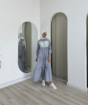 Nurcan Çetin Çizgili Elbise Lacivert 25130