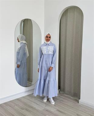 Nurcan Çetin Çizgili Elbise Mavi 25130