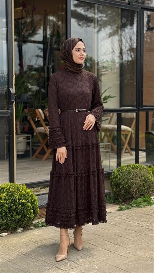 Nurcan Çetin Dantelli Katlı Elbise 26116