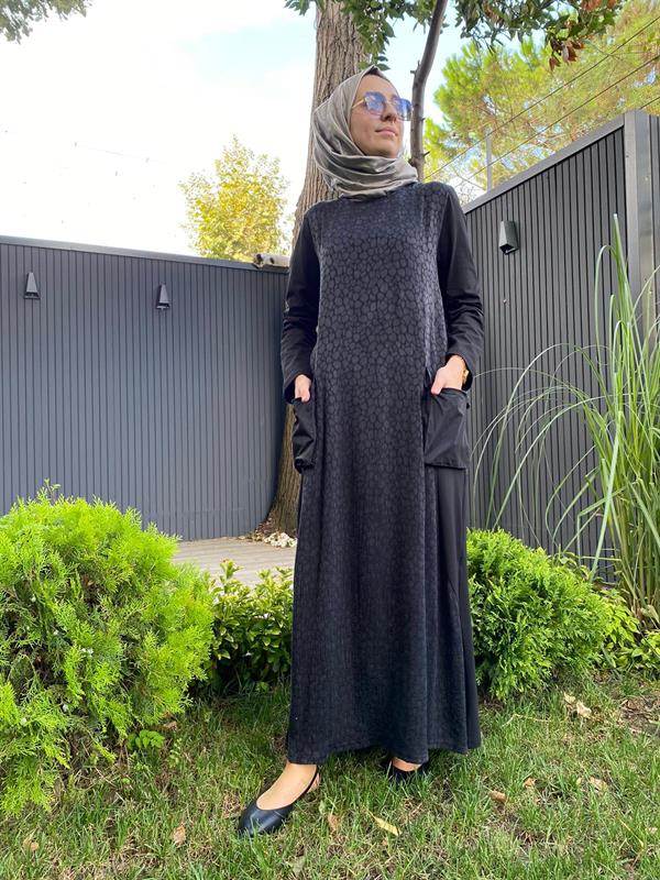 Almarwah Leopar Desen Siyah Elbise Cupra 303686 Babilbutik