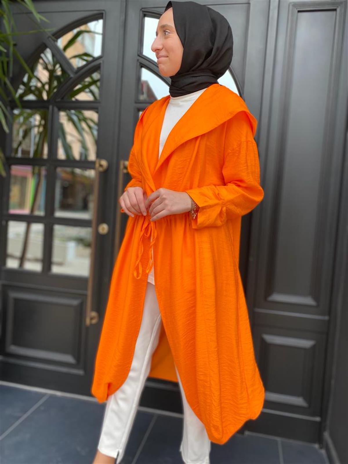 KAPITAL カラーブロック 15番 七分袖カットソー　サイズ2 Almarwah Arkası Desenli Turuncu Keten Kap 404421 - Babilbutik