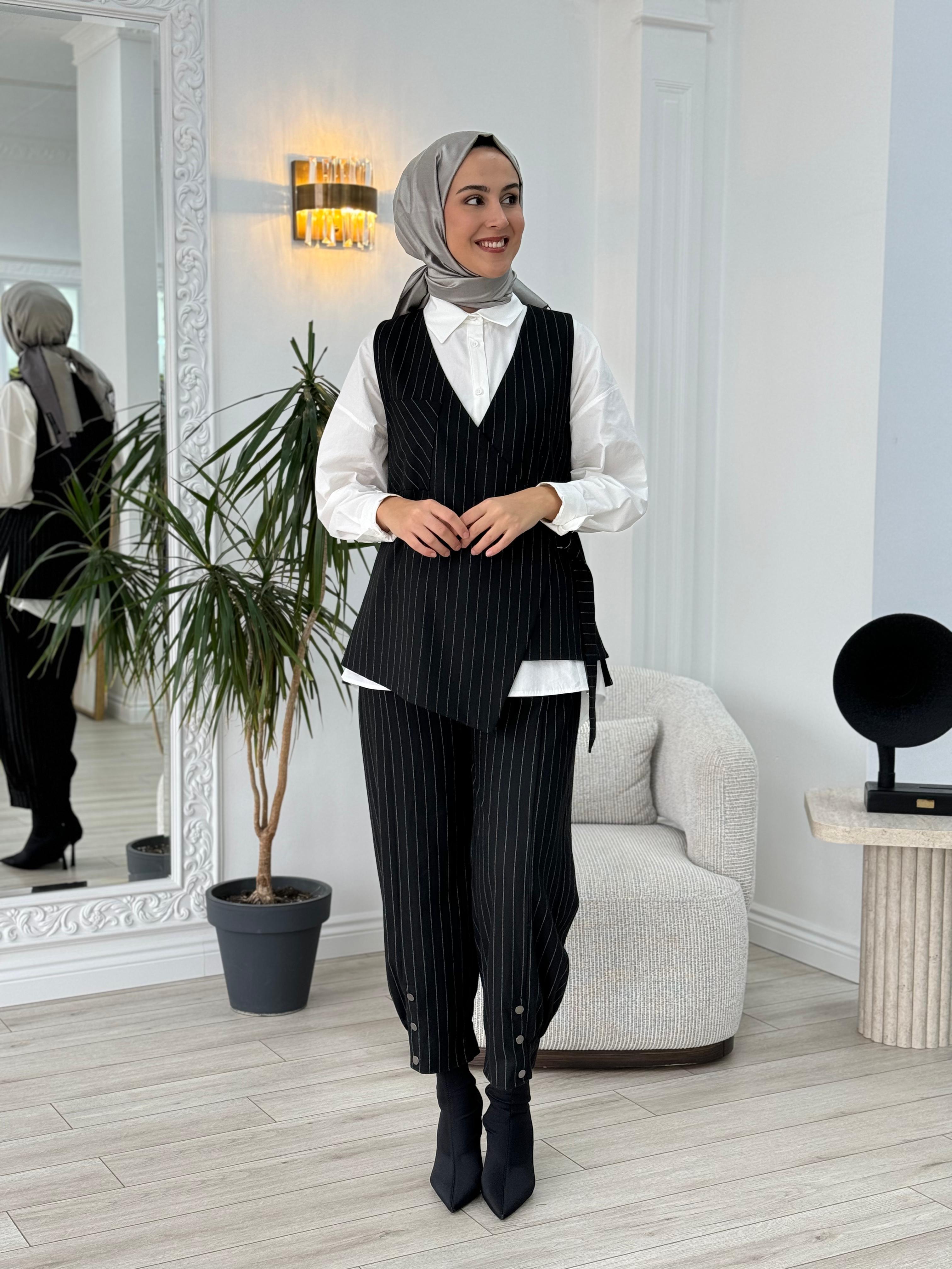Almarwah Çizgili Takım Siyah 202647