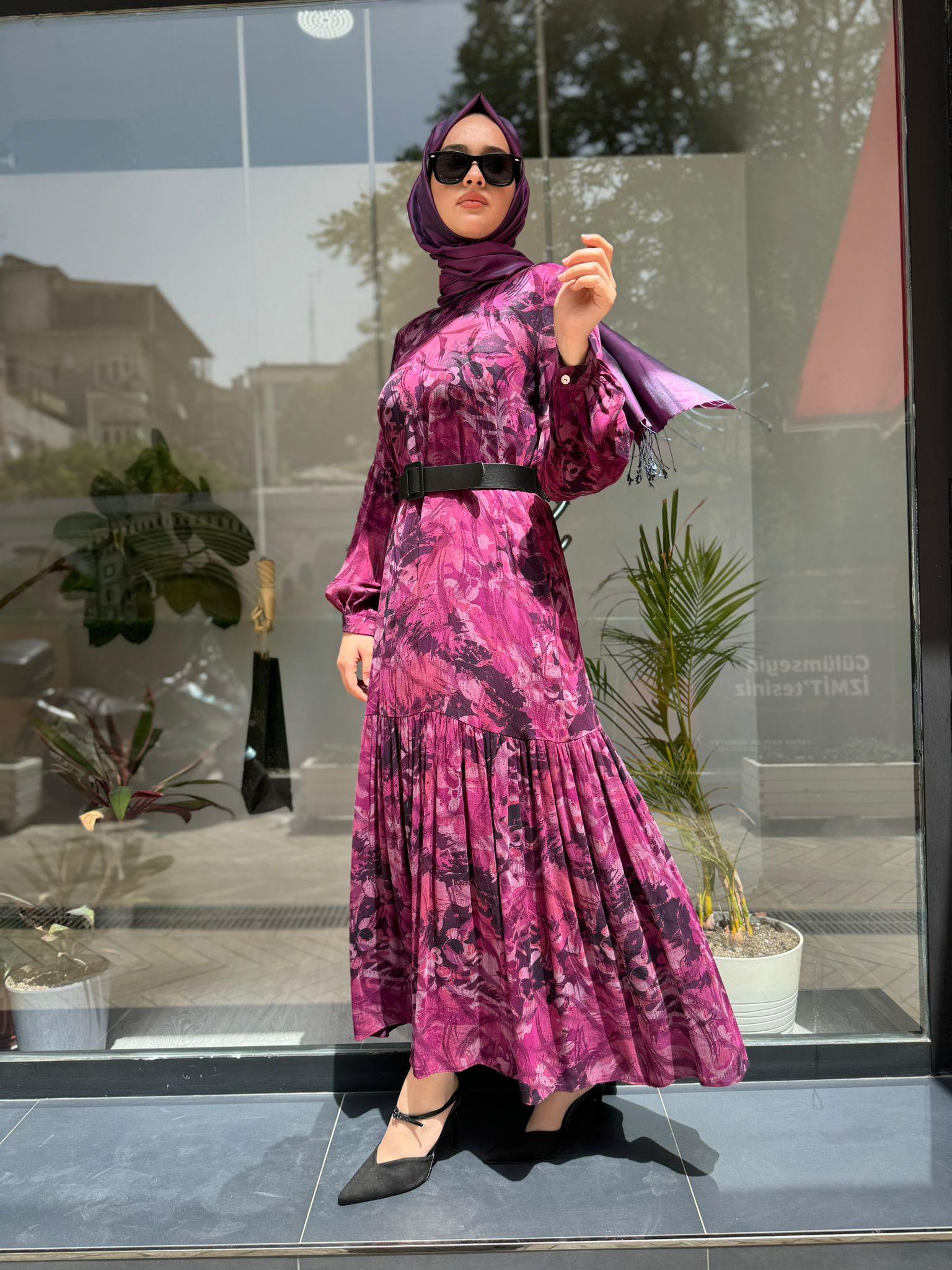 Almarwah Desenli Cupra Elbise Gül Kurusu 303713