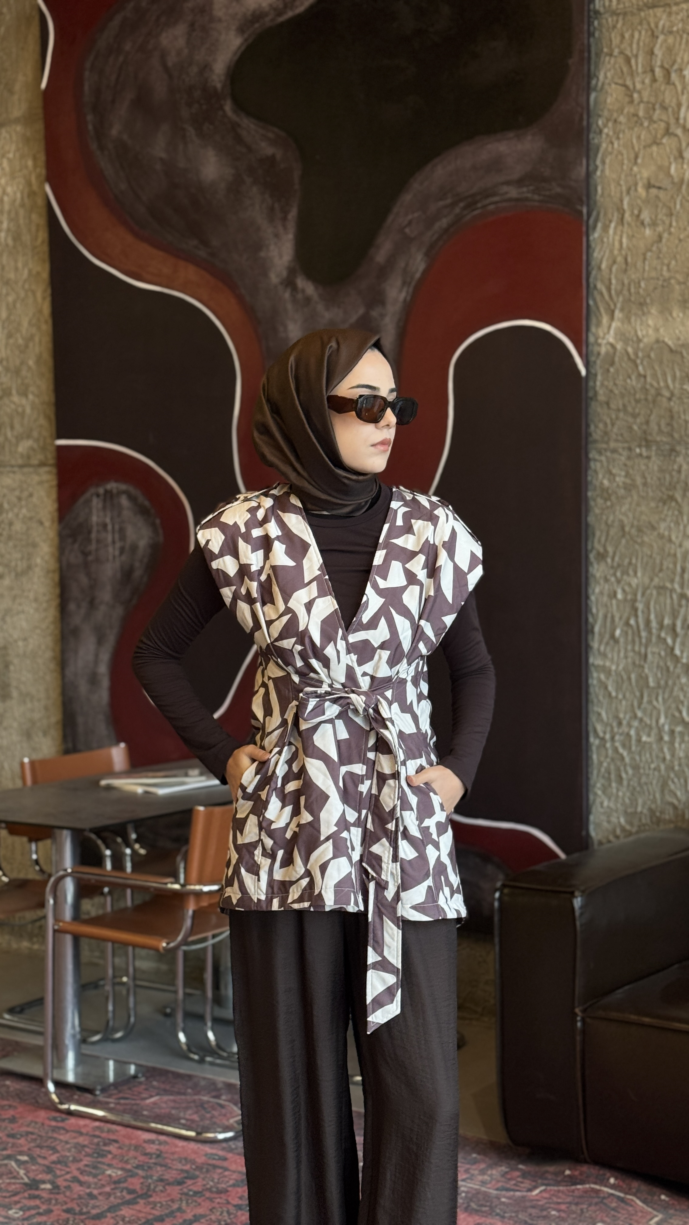 Almarwah Desenli Kuşaklı Yelek 405015