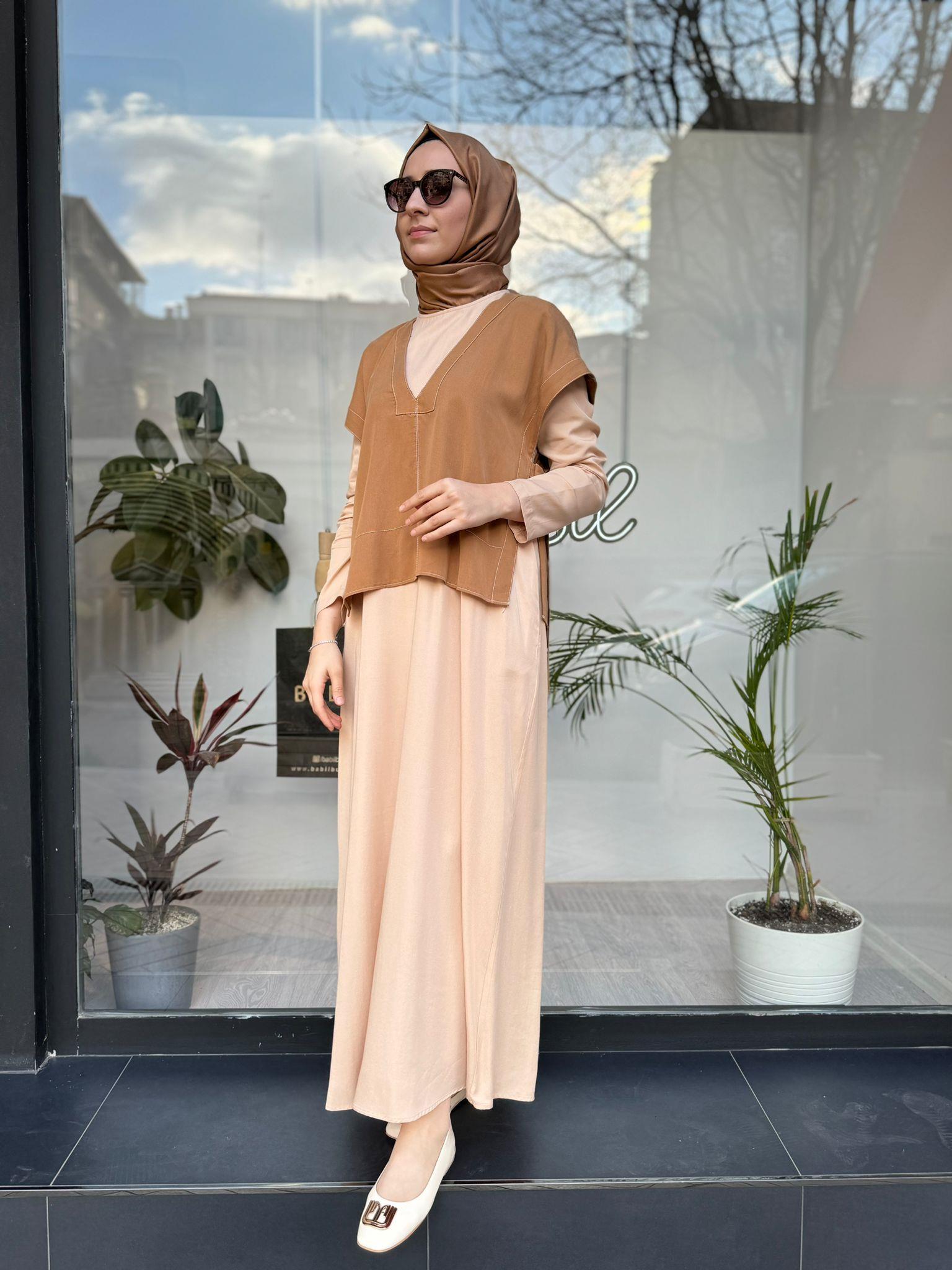 Almarwah Detaylı Elbise Camel 303725