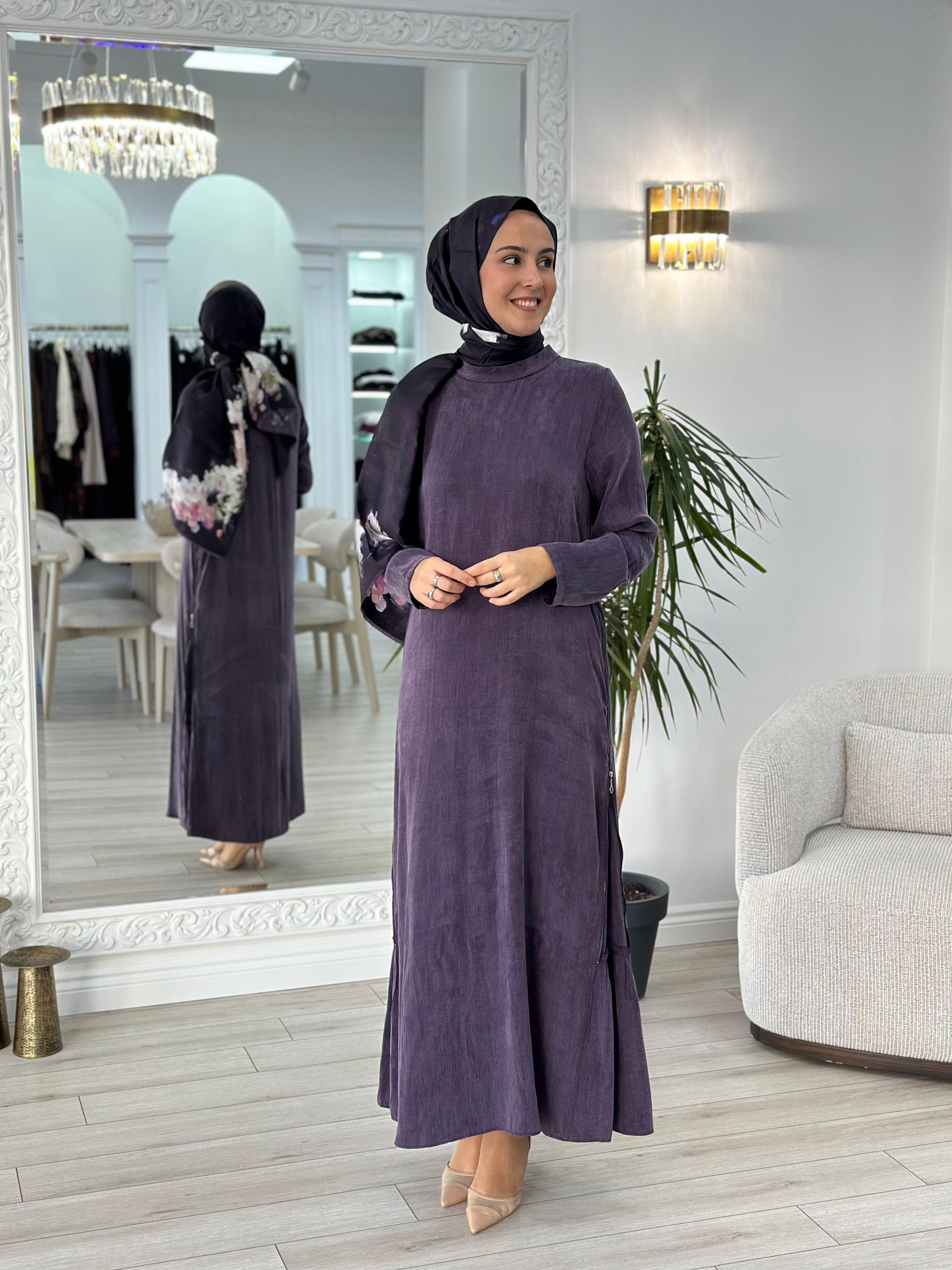 Almarwah Fermuar Detaylı Elbise Mor 303765