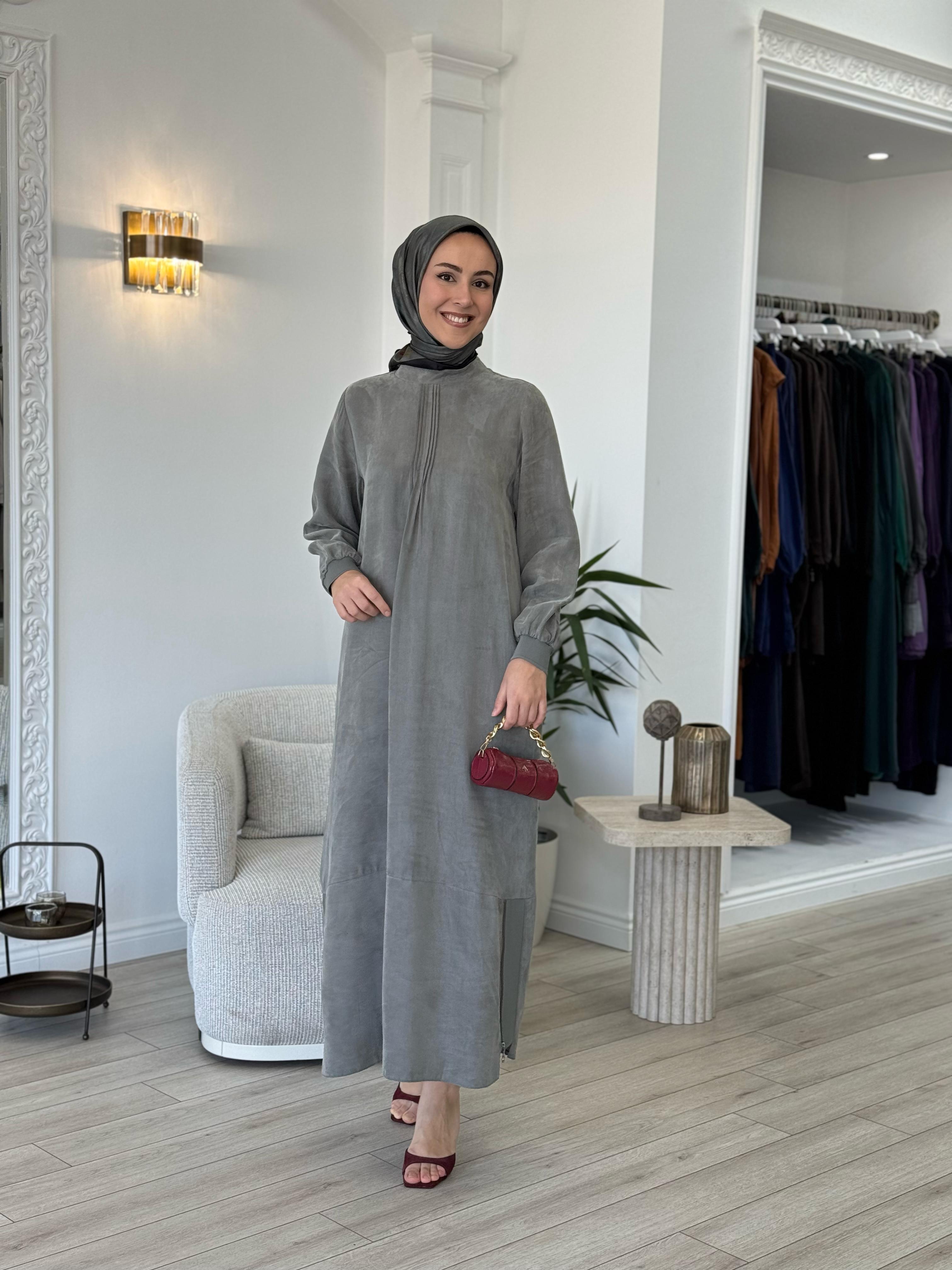 Almarwah Fermuar Detaylı Elbise Vizon 303809