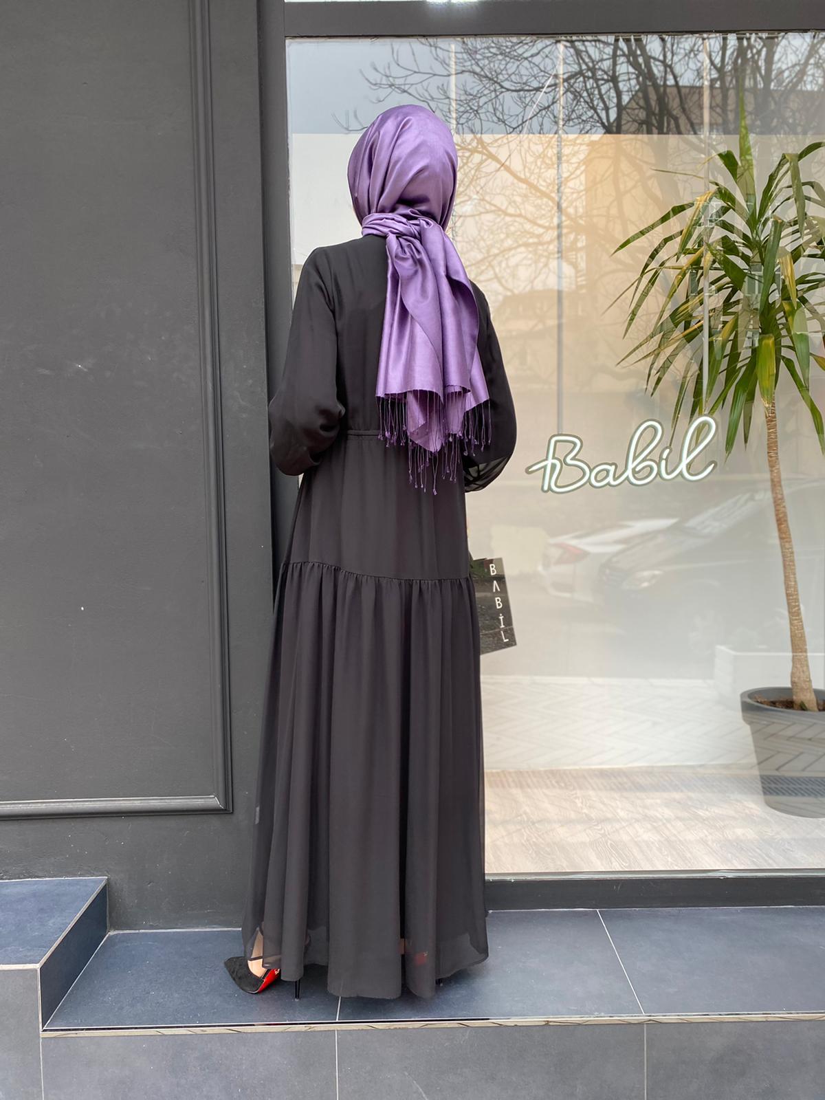 Almarwah Fırfır Detaylı Abiye Elbise BLK6191