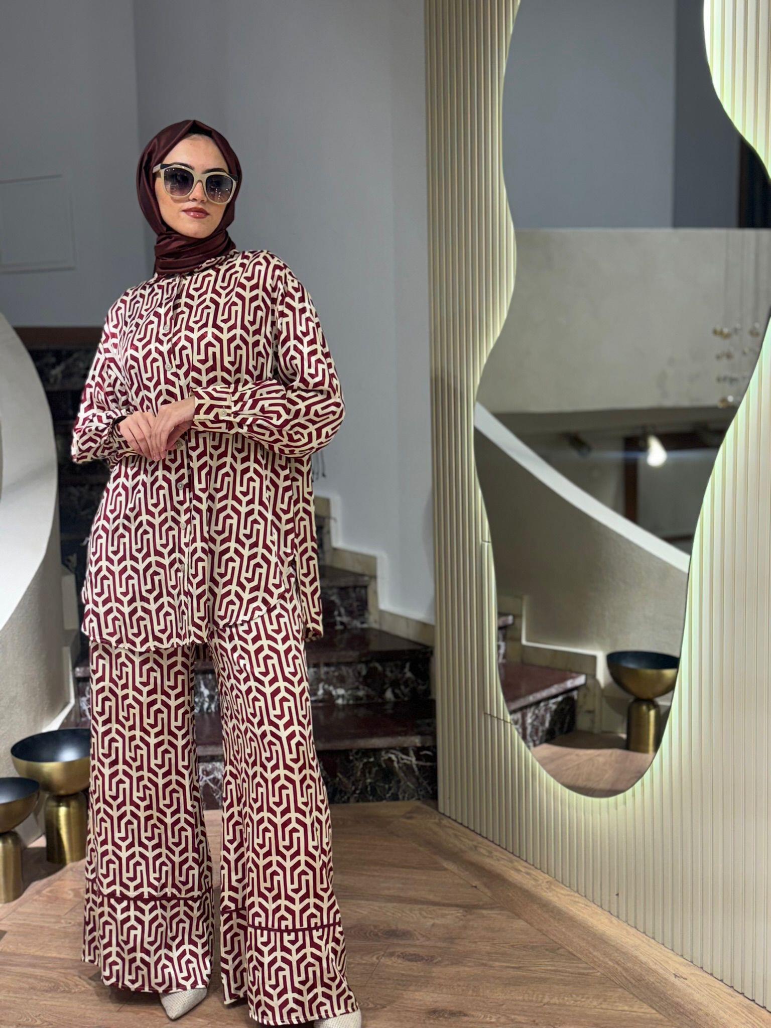 Almarwah Geometrik Desenli Takım Bordo 202655