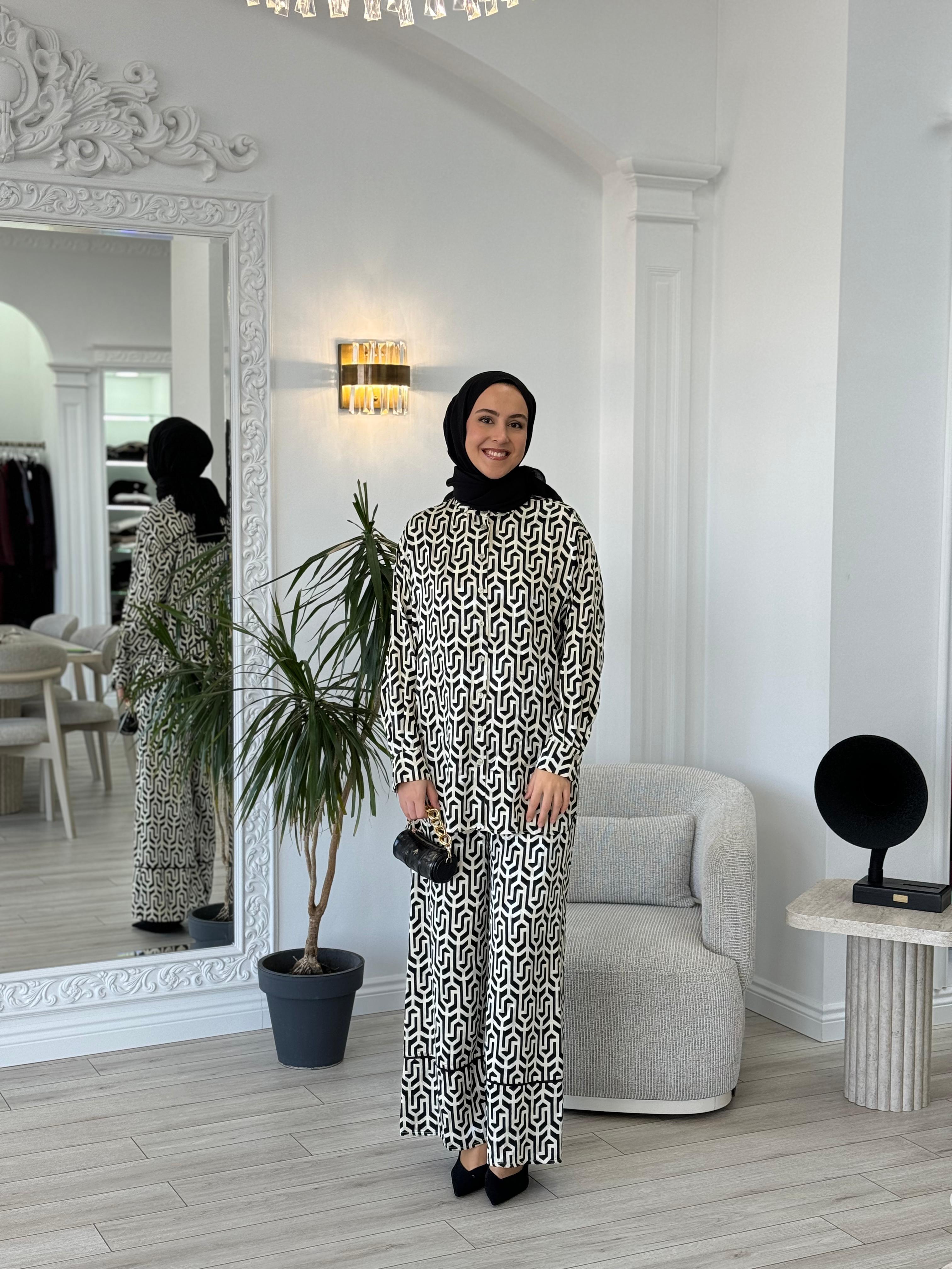Almarwah Geometrik Desenli Takım Siyah 202655