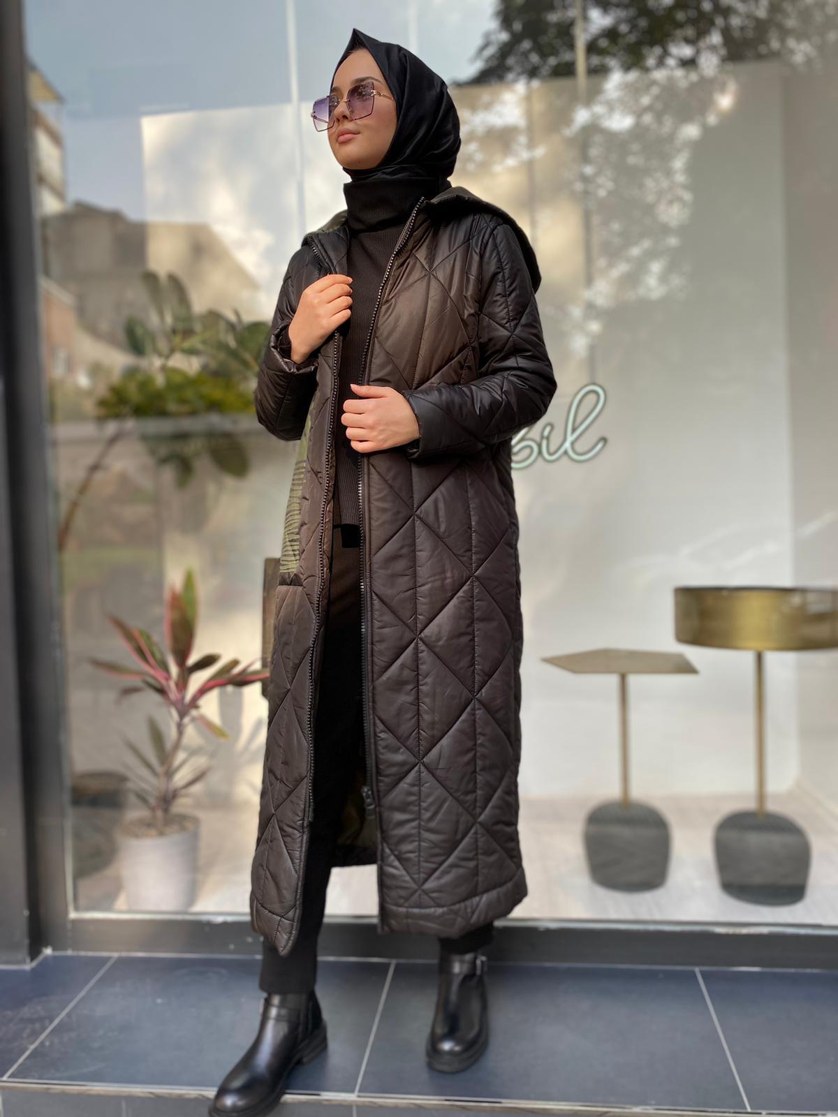 Almarwah Haki Detaylı Şişme Mont Siyah 505270
