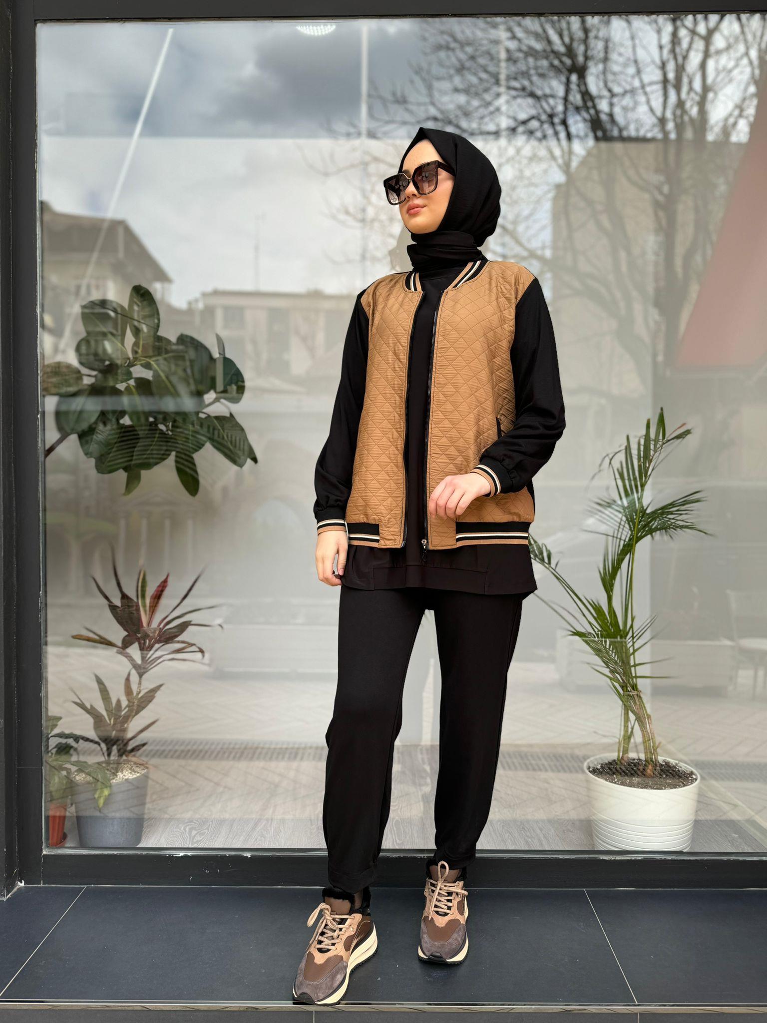 Almarwah Kapitone Ceketli Takım Camel 202502