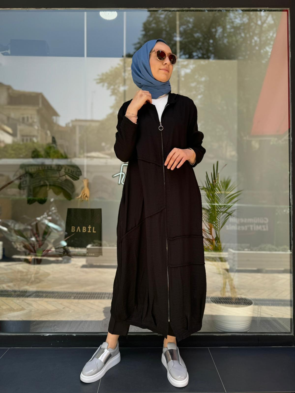 Almarwah Keten Büyük Beden Kap Siyah 50834 - Babilbutik