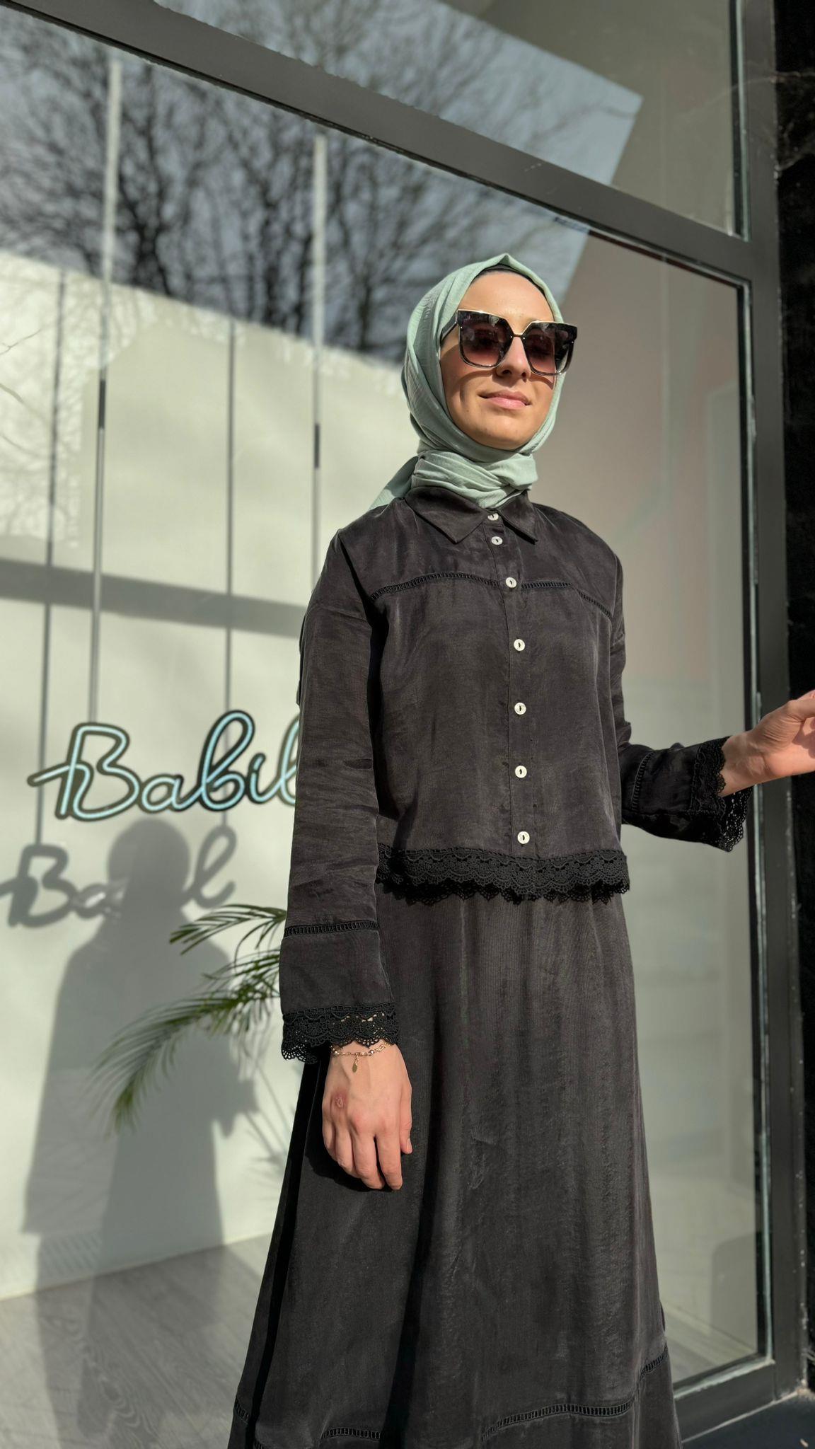 Almarwah Ucu Dantel Detaylı Etekli Takım Siyah 202577