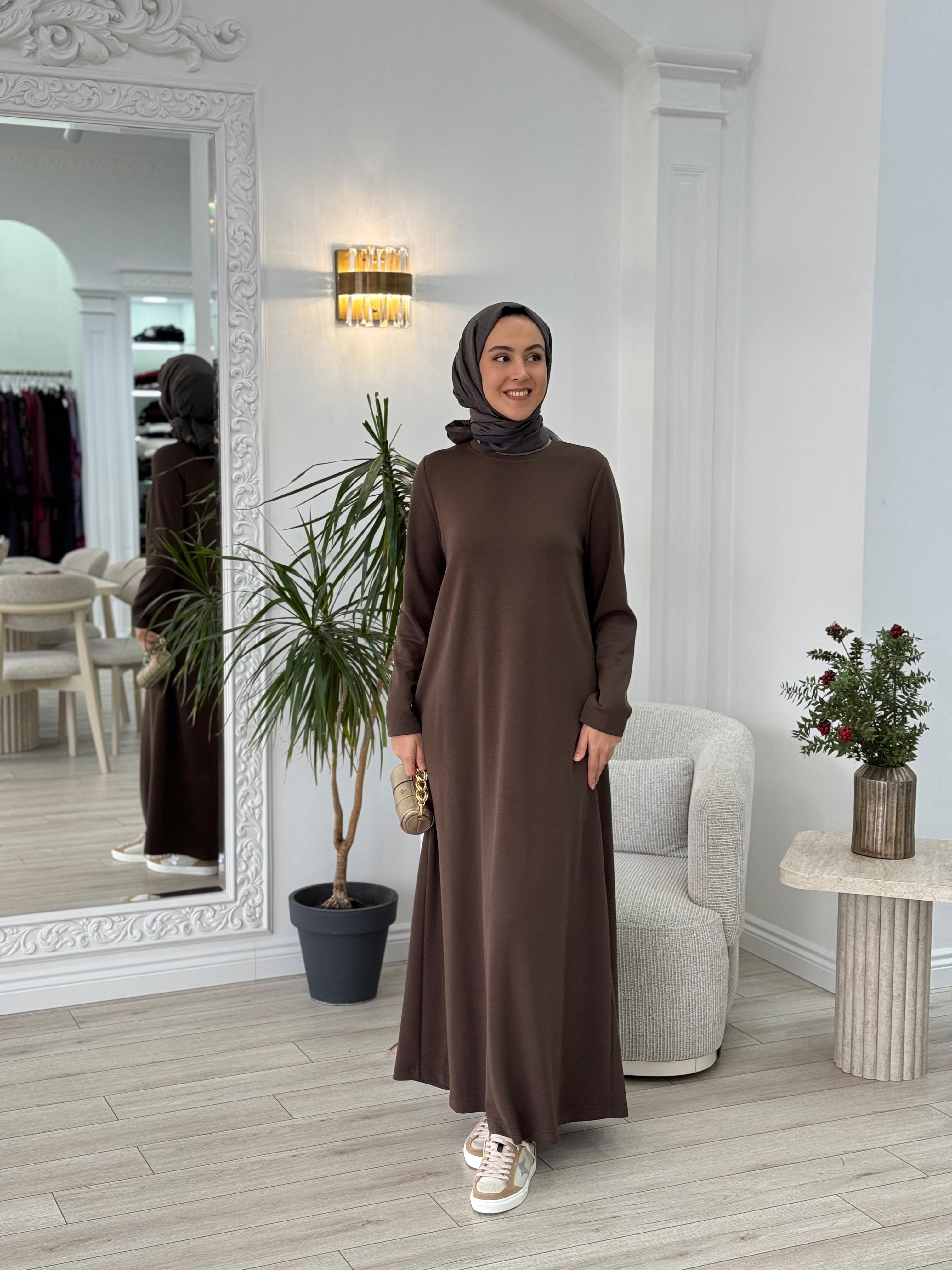 Almarwah Yandan Cep Detaylı Kahverengi Elbise 303796
