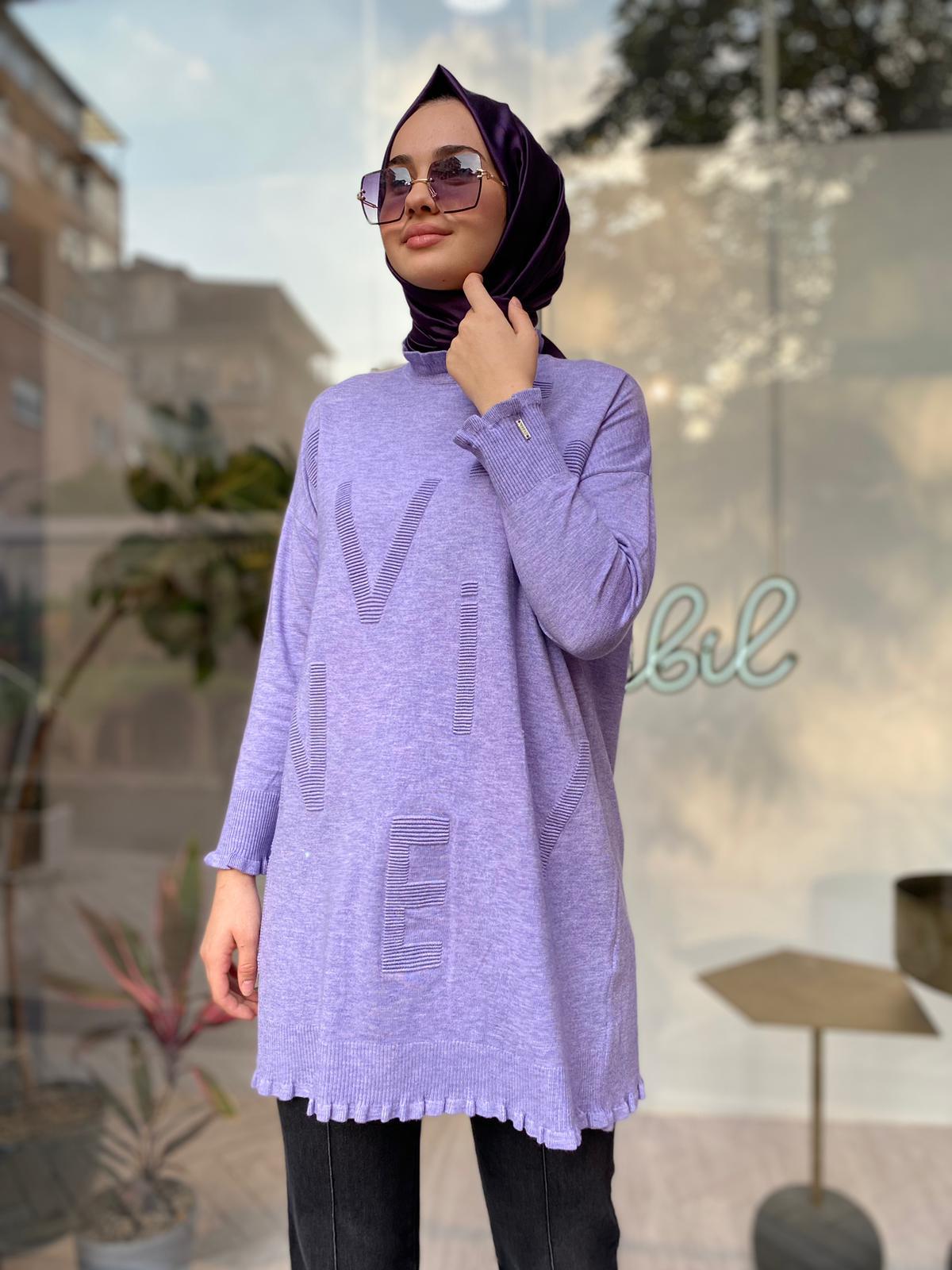 İnvee Baskılı Triko Tunik Lila 6890