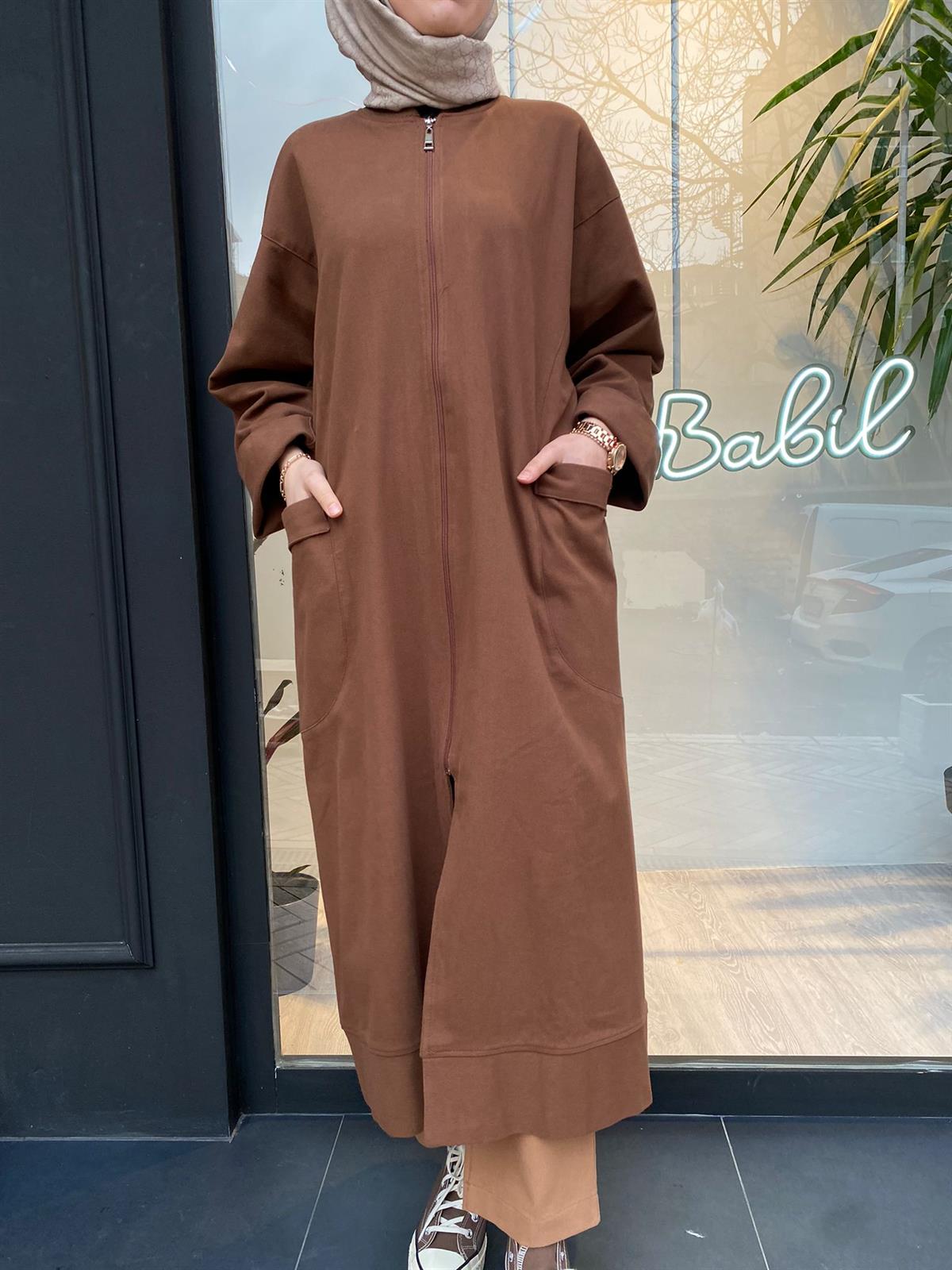 Invee Cep Detaylı Kahve Kap 6855 - Babilbutik Invee Cep Detaylı Kahve Kap 6855 - Babilbutik
