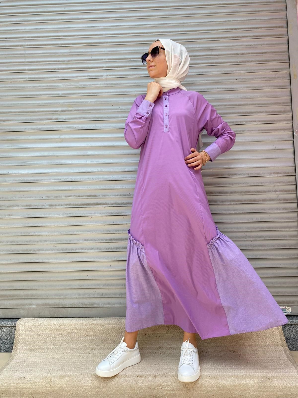 İnvee Çizgili Elbise Lila 6757 - Babilbutik