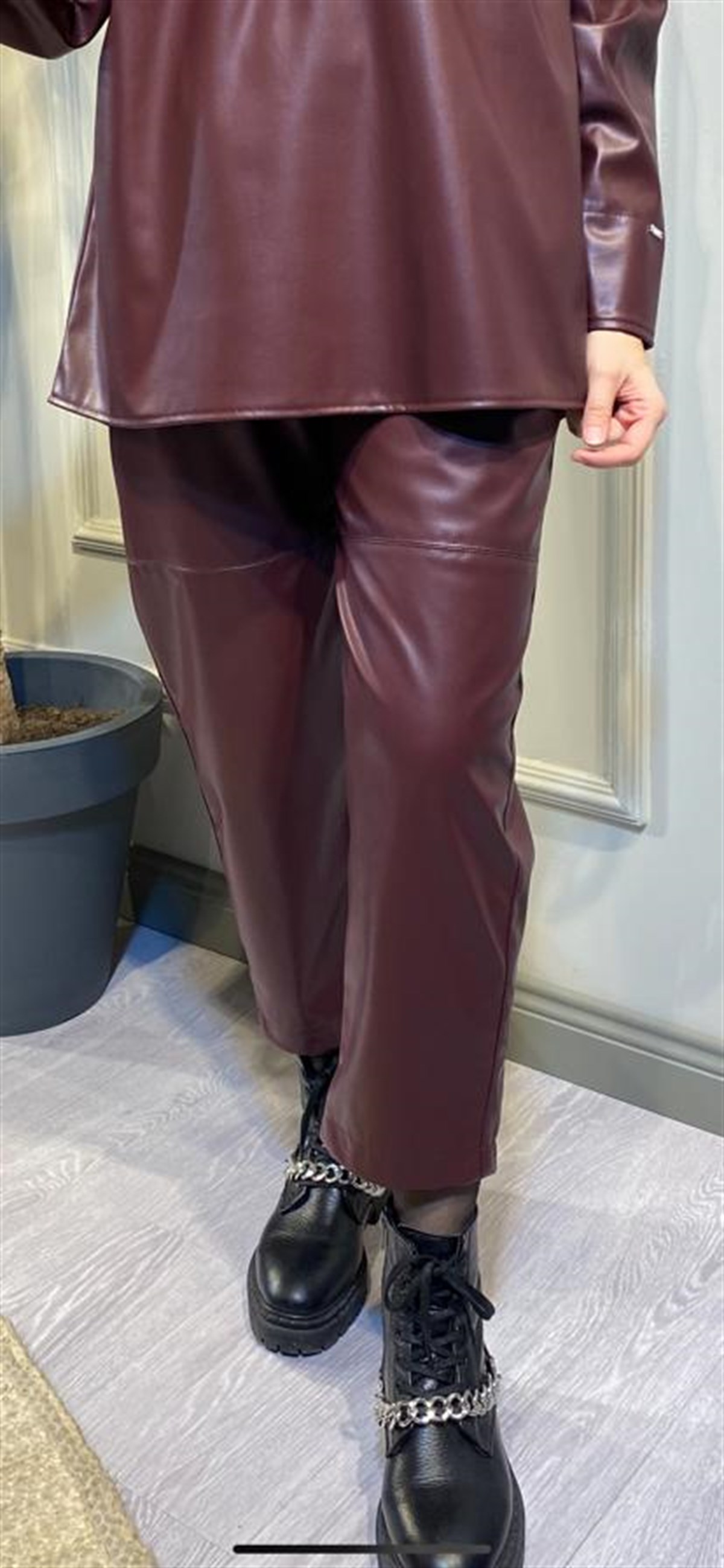 İnvee Deri Bordo Pantalon 6817