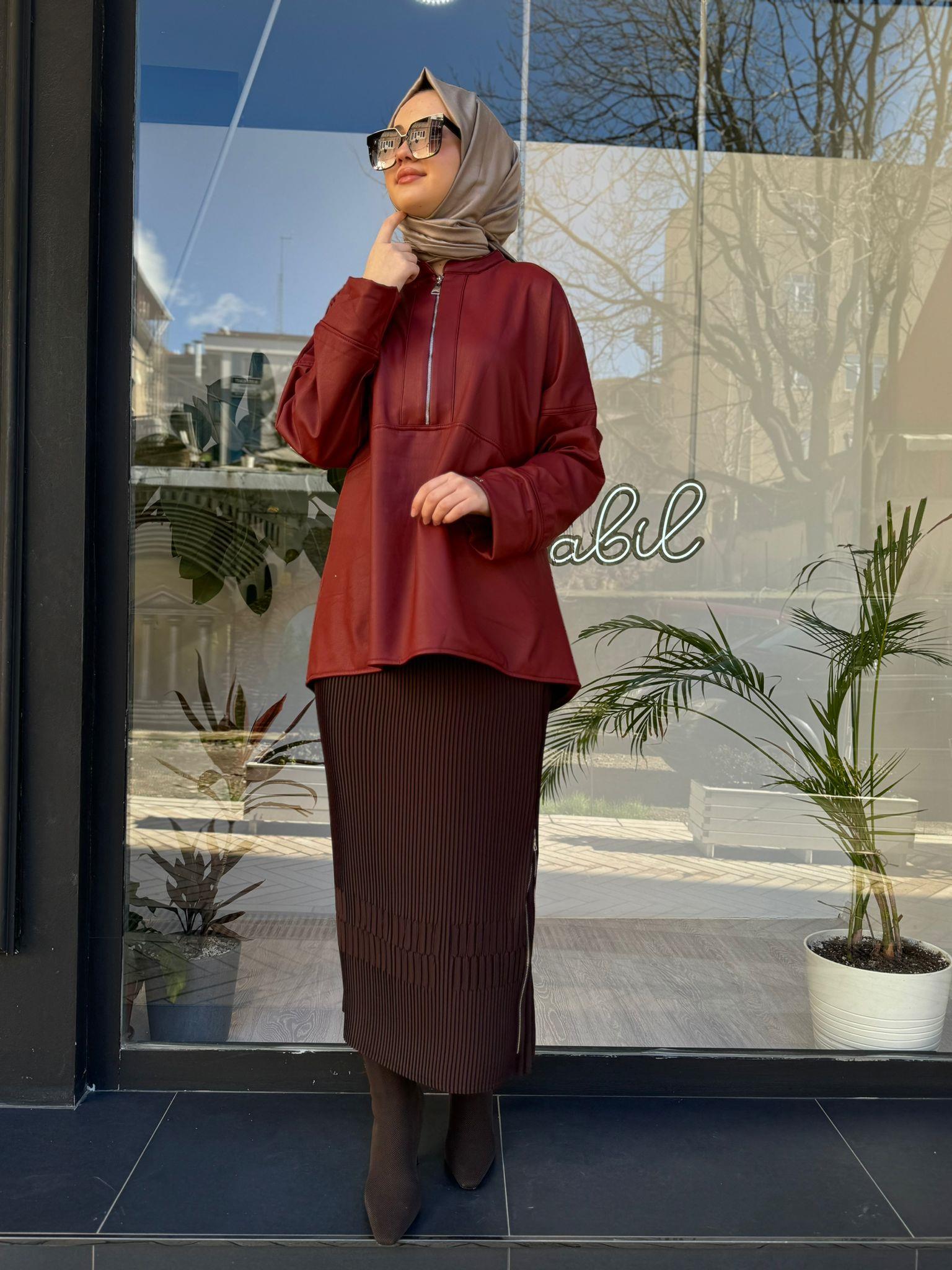 İnvee Deri Tunik Açık Bordo  6818