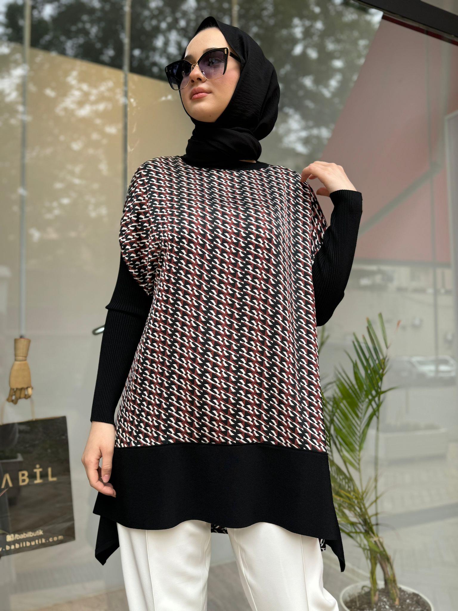 İnvee Desenli Tunik Mozaik Siyah 6252