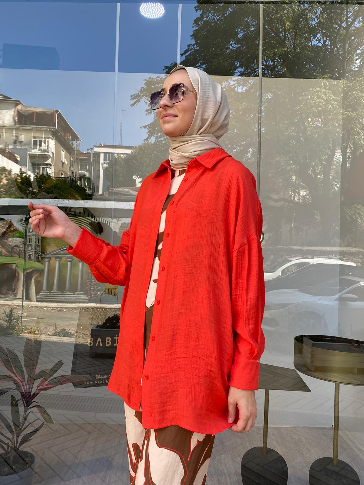 İnvee Dökümlü Basic Gömlek Oranj 6638