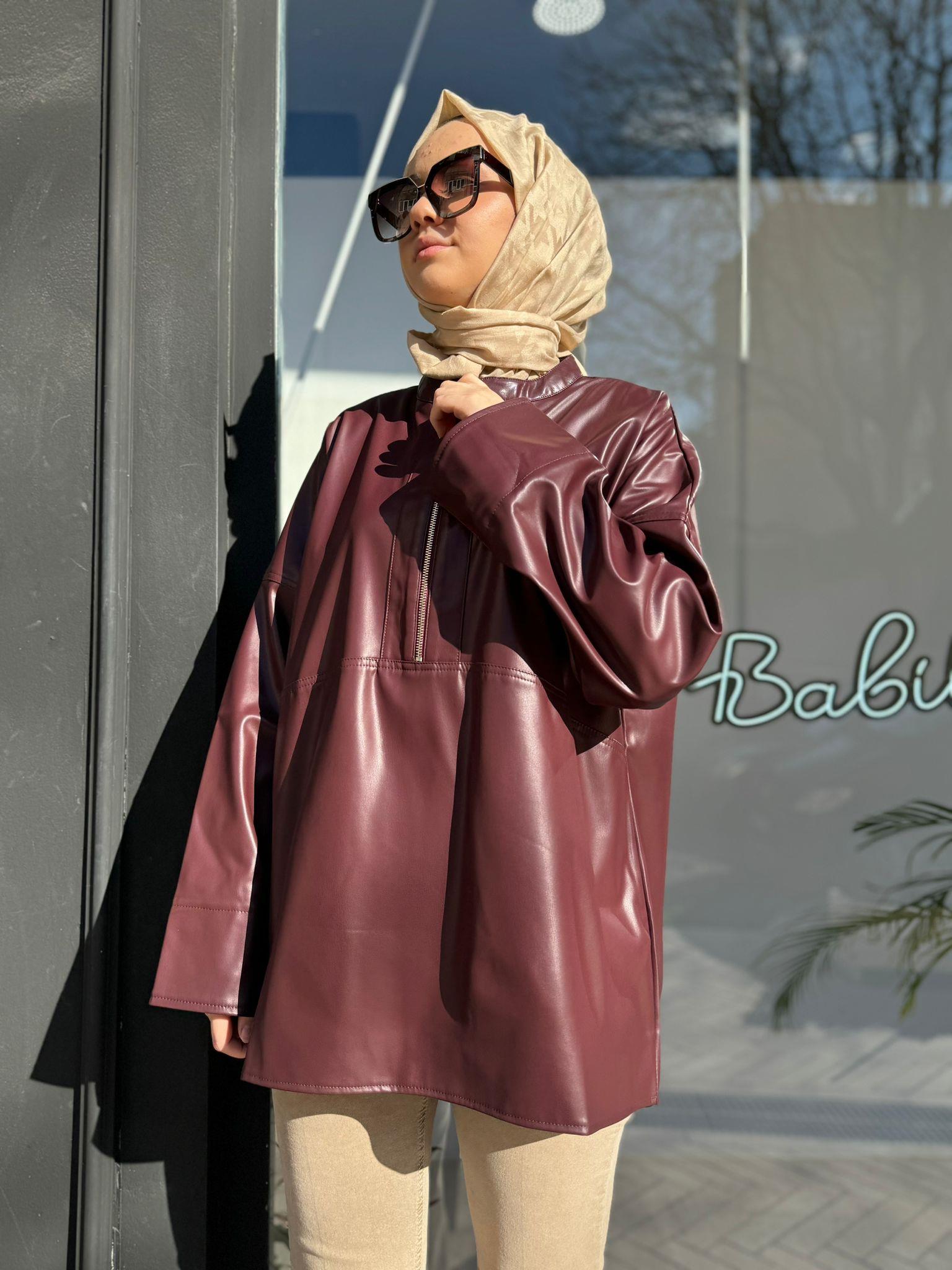 İnvee Fermuar Detaylı Deri Bordo Tunik 6818