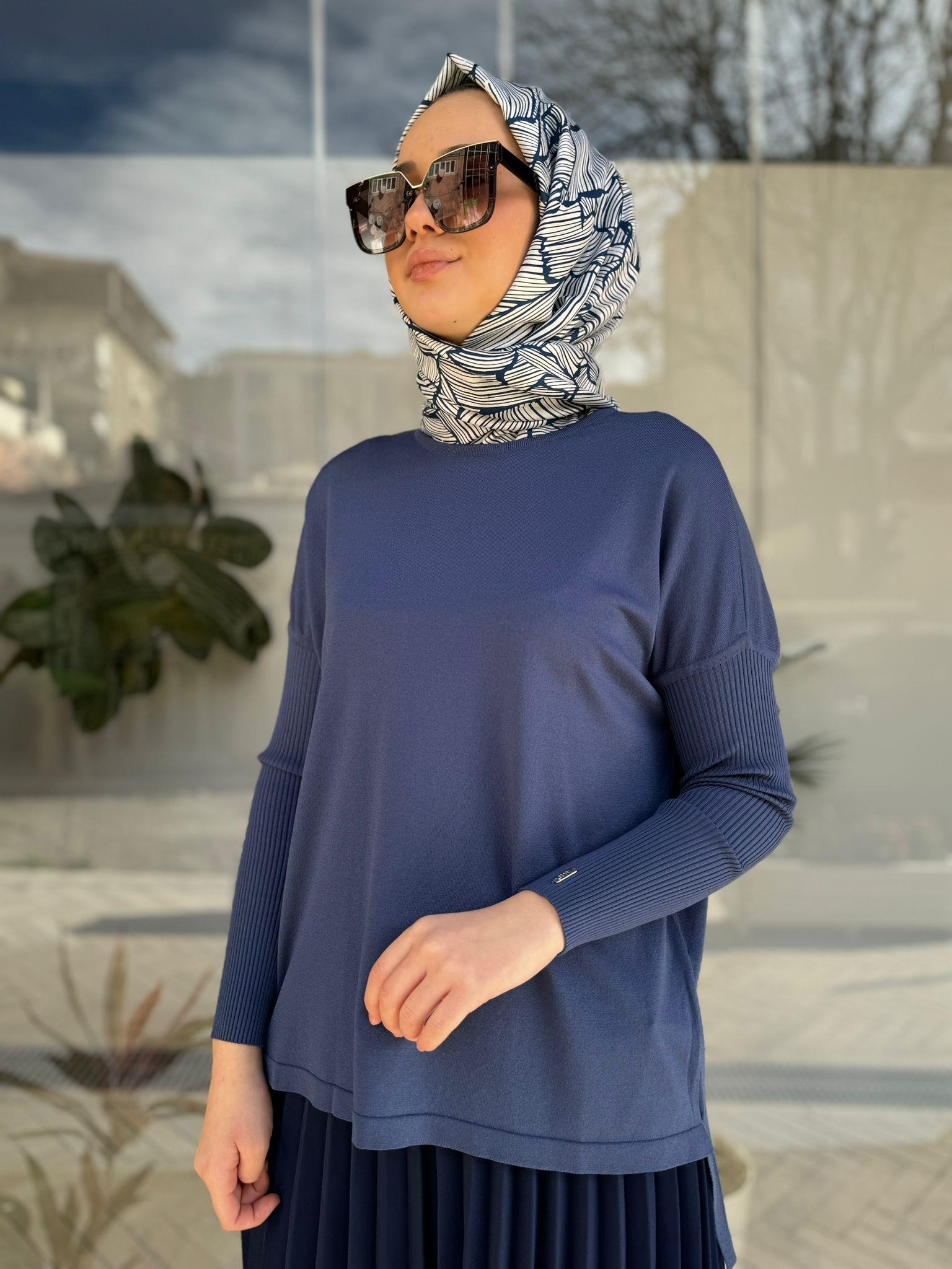 İnvee Kısa Evaze Tunik İndigo 5879