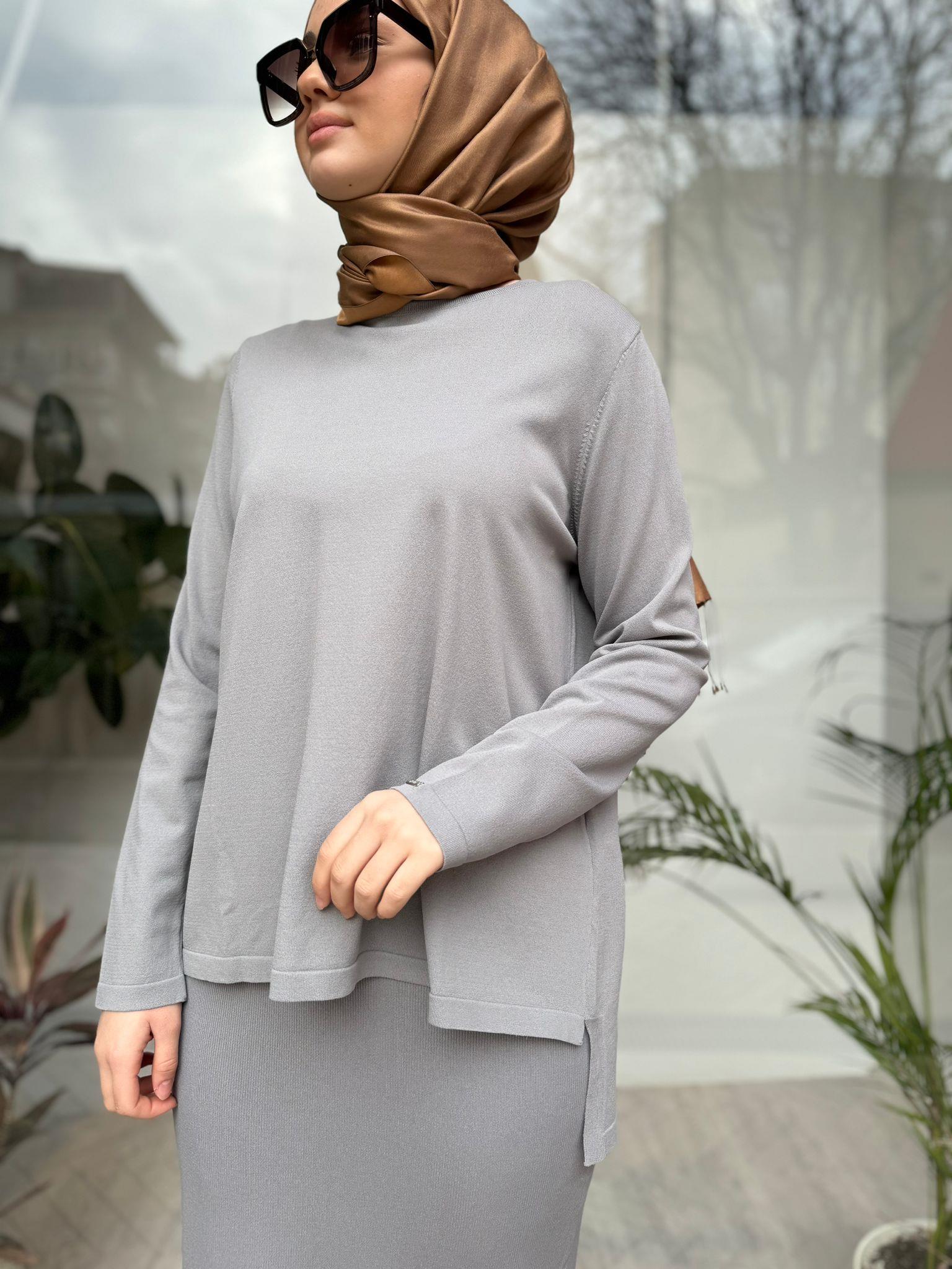 İnvee Kısa Triko Tunik Gri 6902