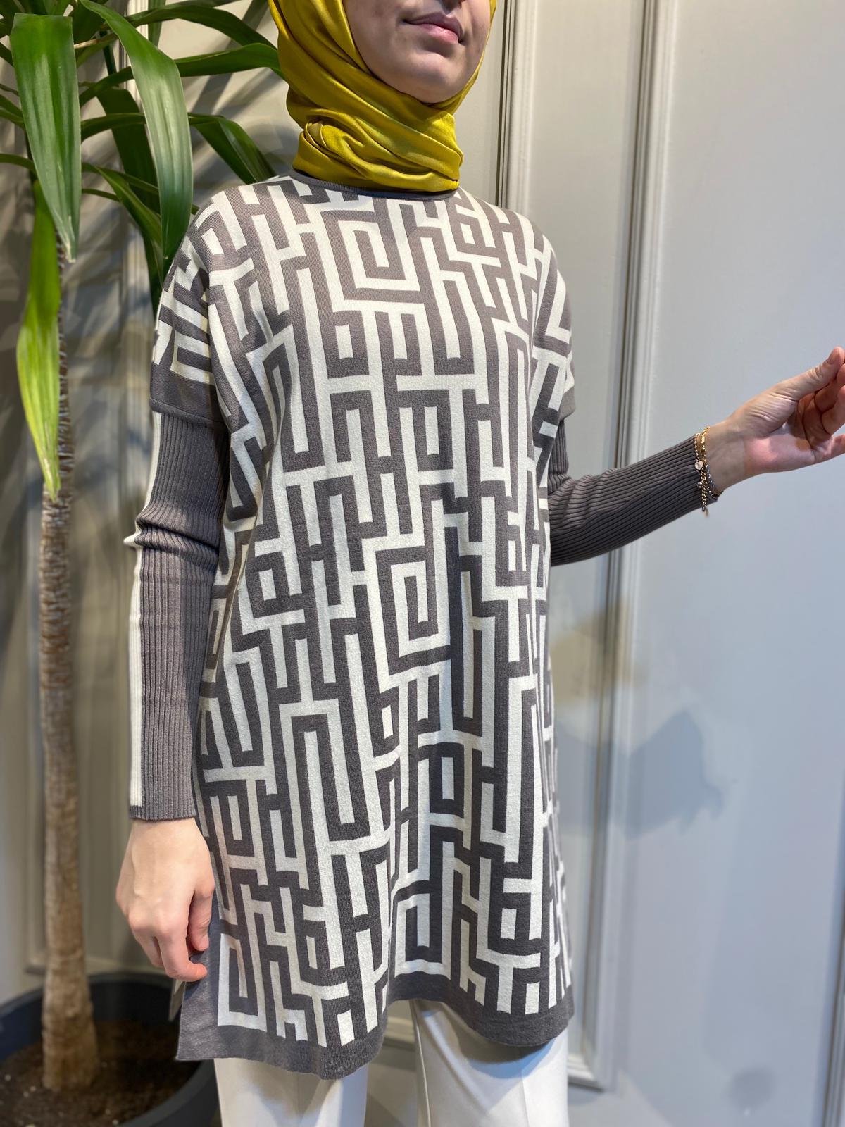 İnvee Labirent Triko Vizon-Ekru Tunik 6872
