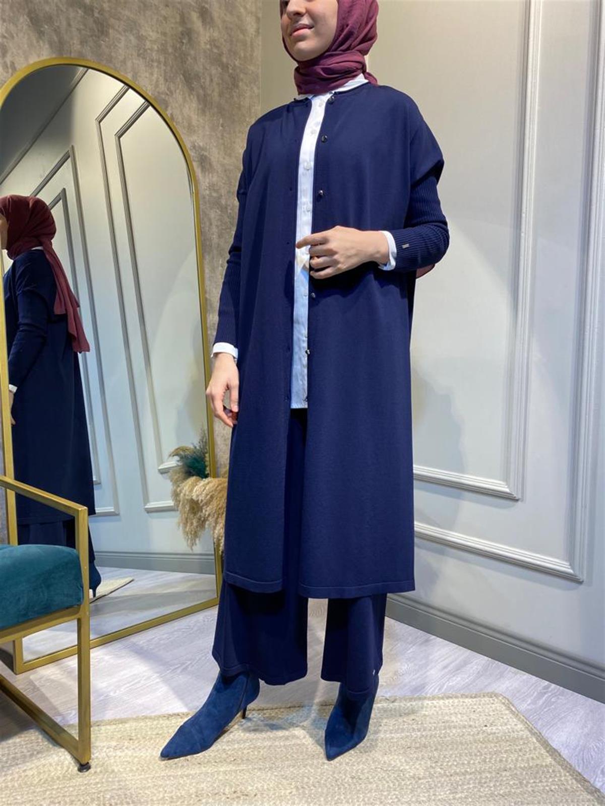 İnvee Lacivert Uzun Triko Hırka 5539 - Babilbutik
