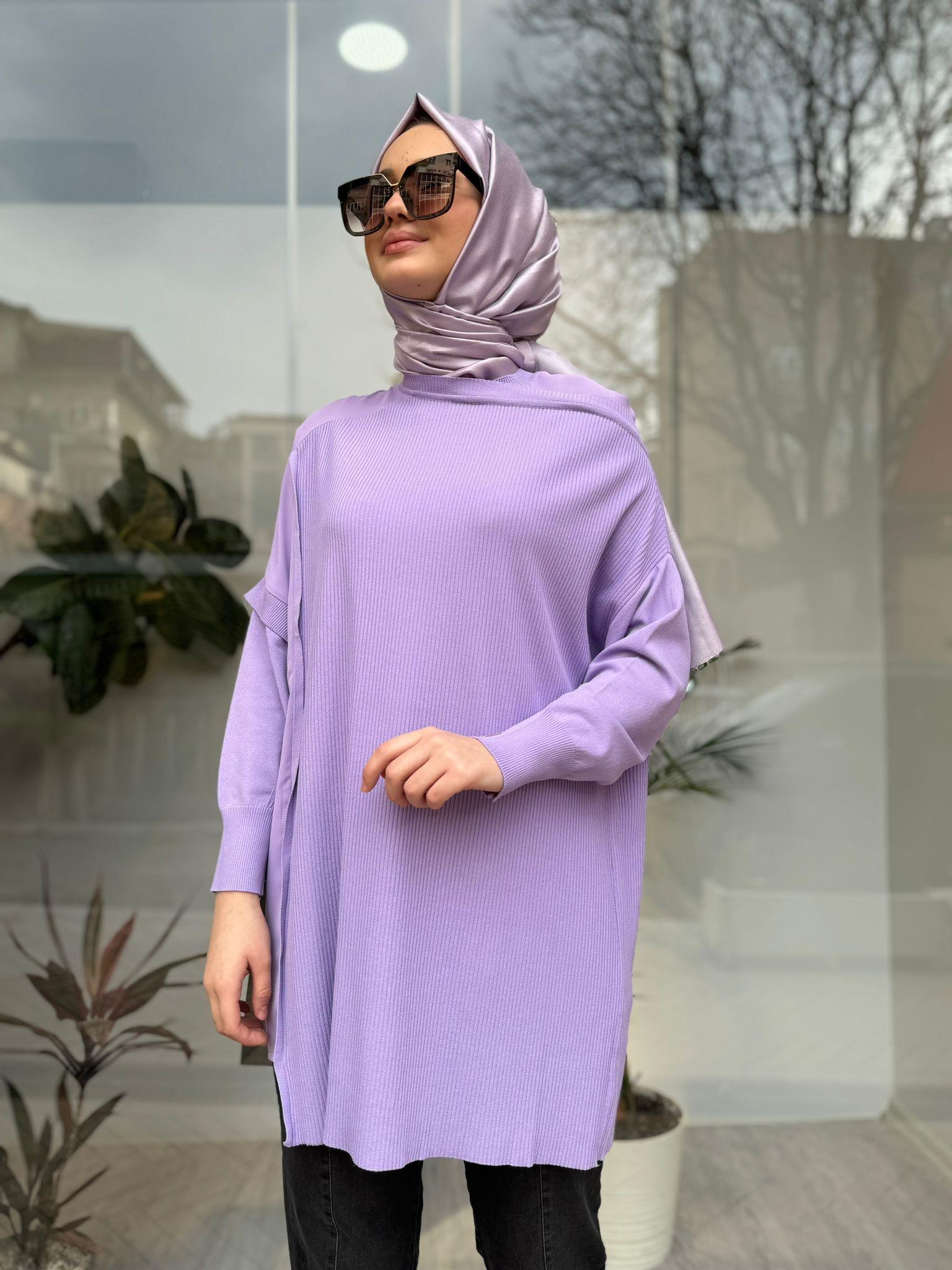İnvee Omzu Şifon Tunik Lila 6250