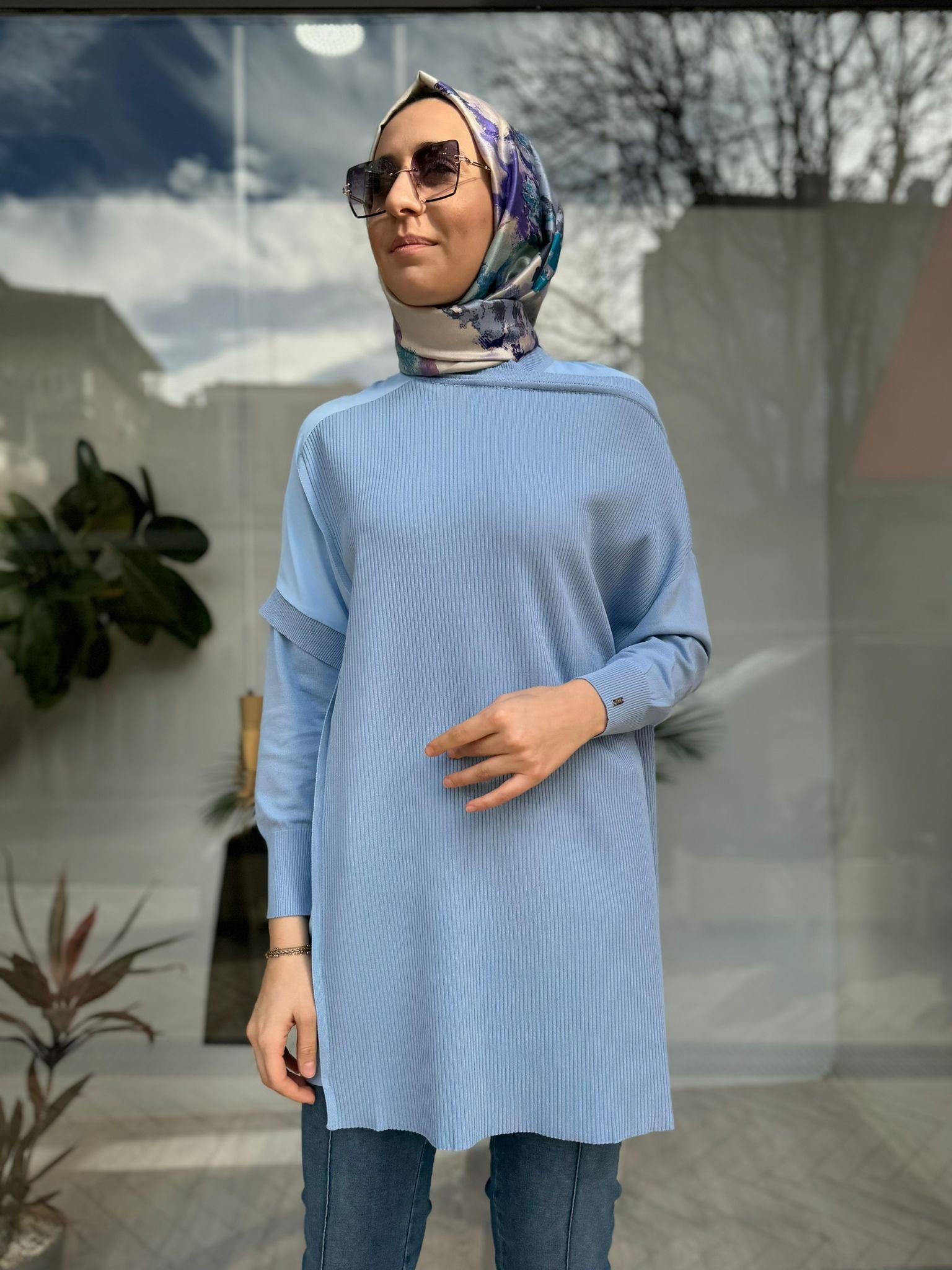 İnvee Omzu Şifon Tunik Mavi 6250