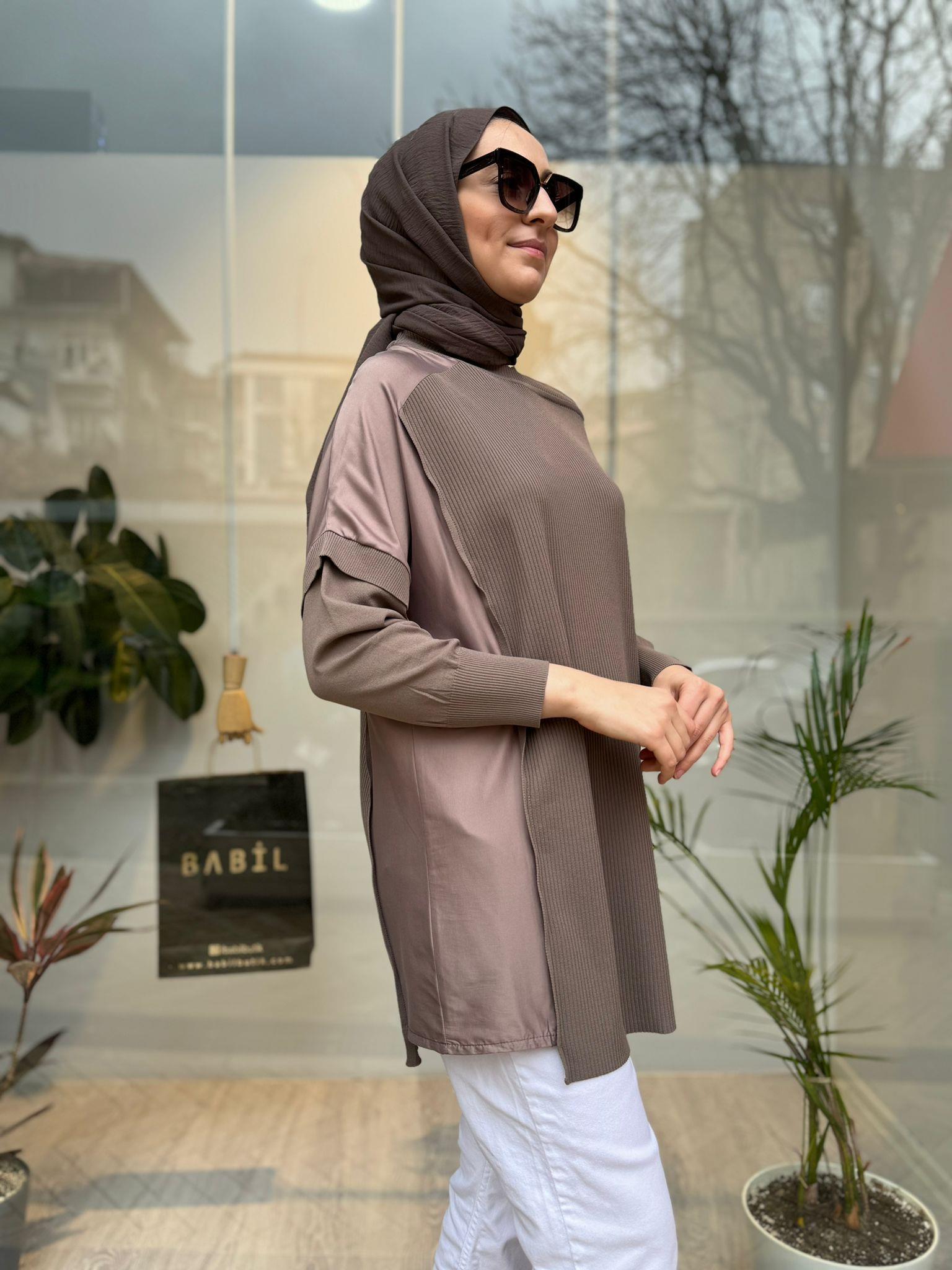 İnvee Omzu Şifon Tunik Vizon 6250