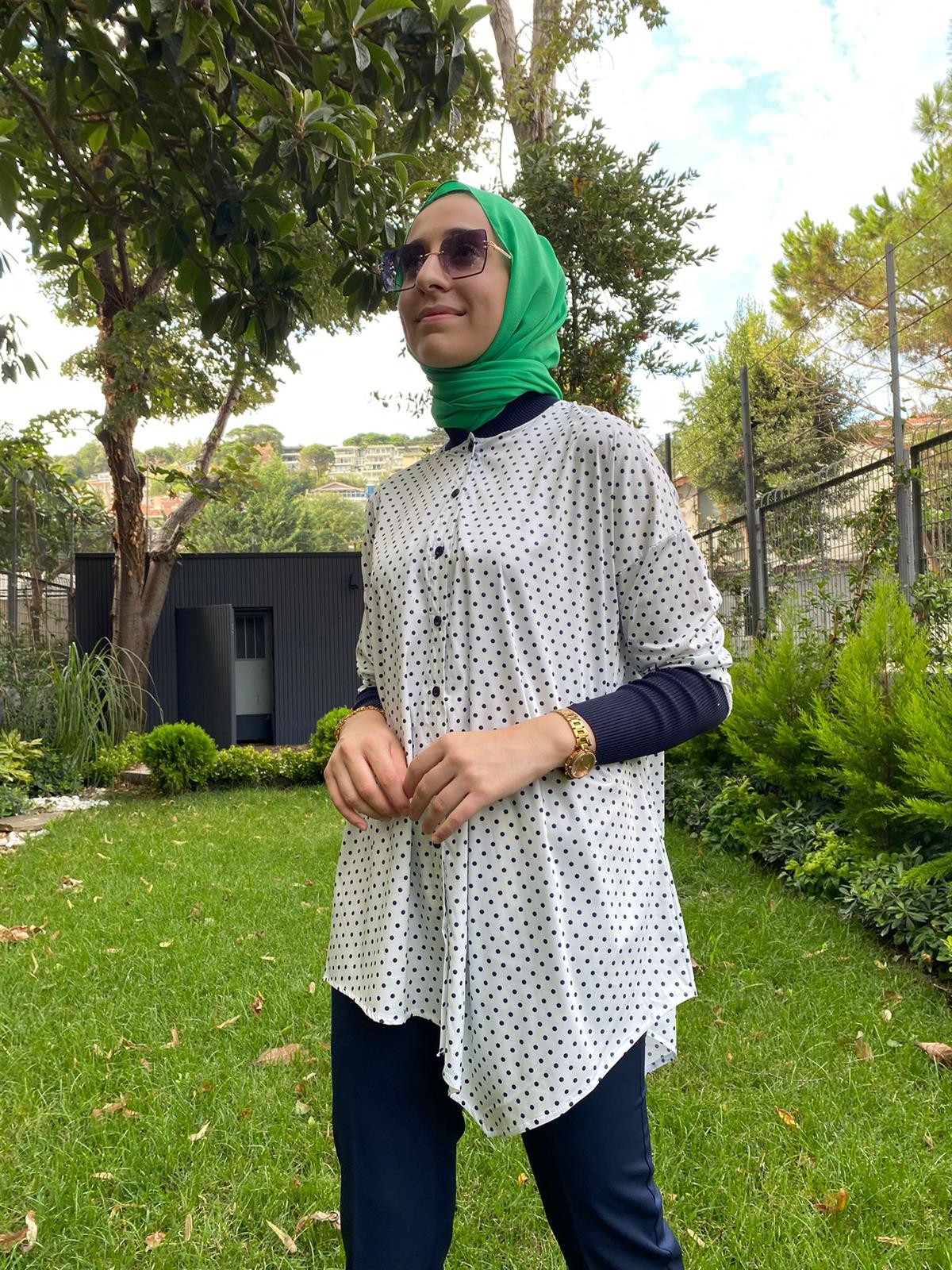 İnvee Puantiye Desen Gömlek Lacivert 6452
