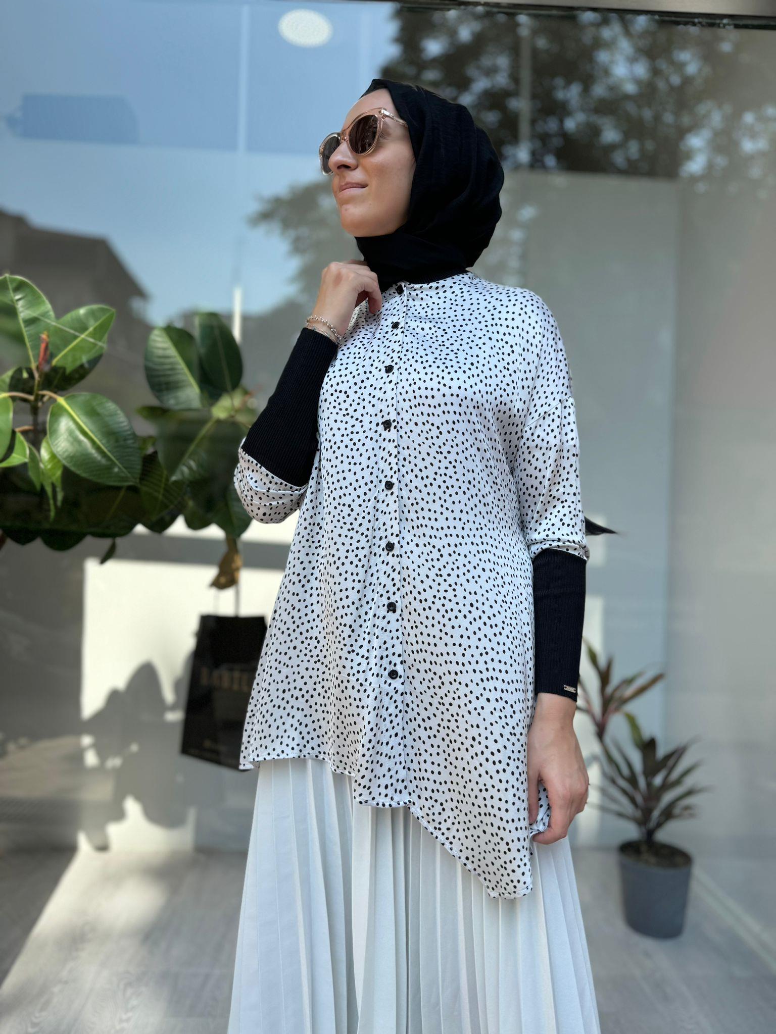 İnvee Puantiyeli Saten Gömlek 6452