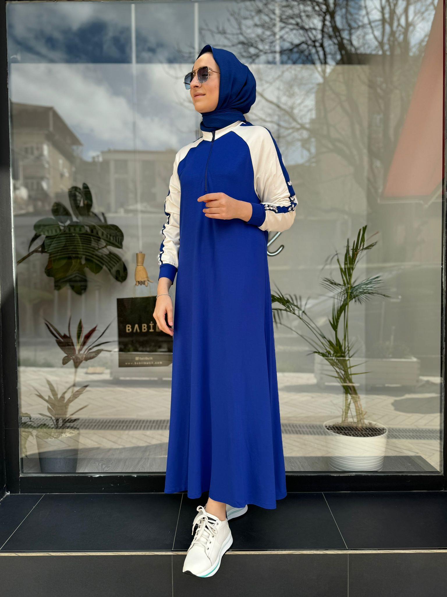 İnvee Taş İşleme Detaylı Sax Elbise 6853