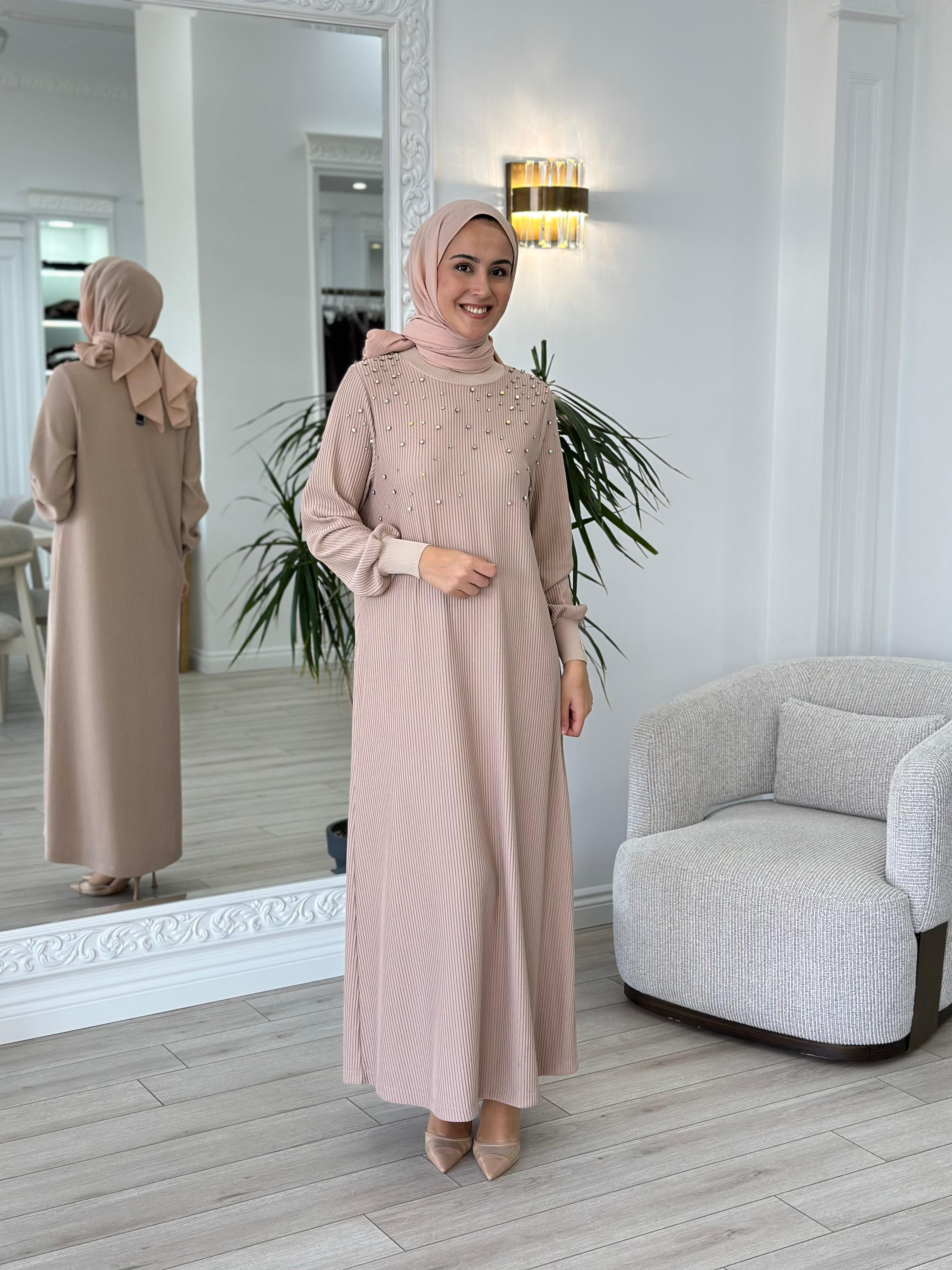 İnvee Taşlı Elbise Bej 6934