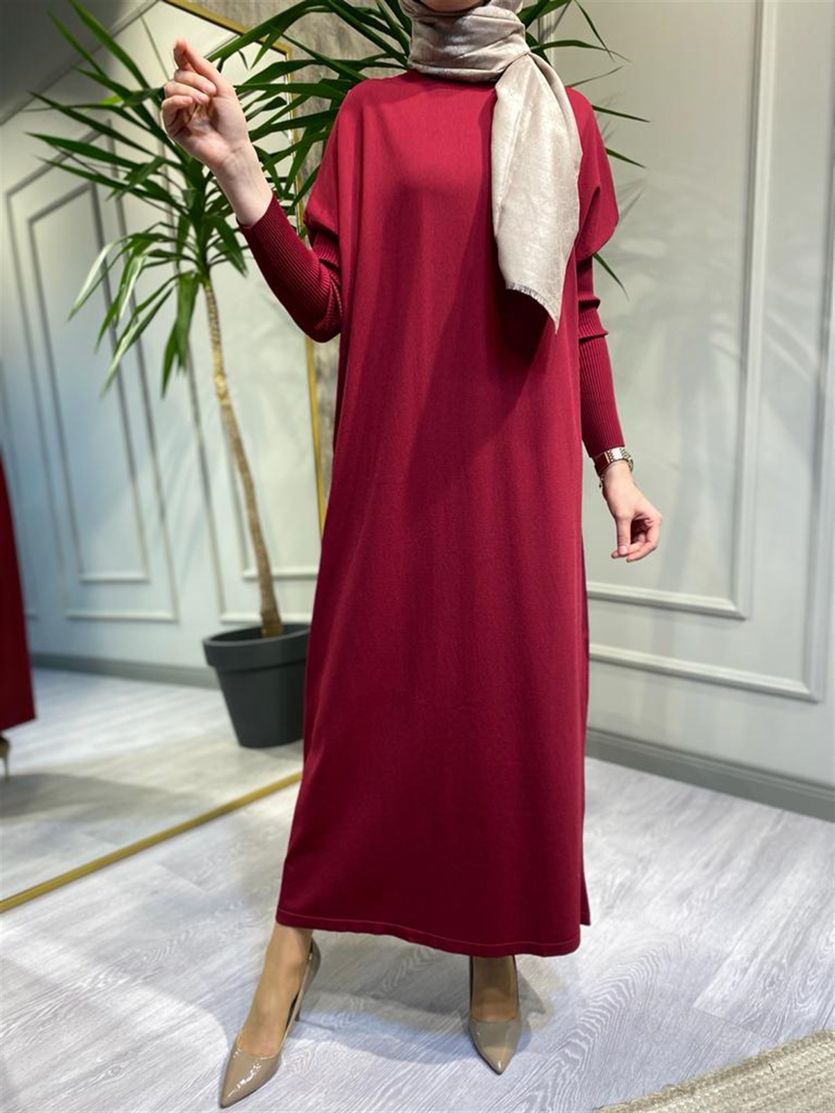 İnvee Triko Elbise Bordo 5747