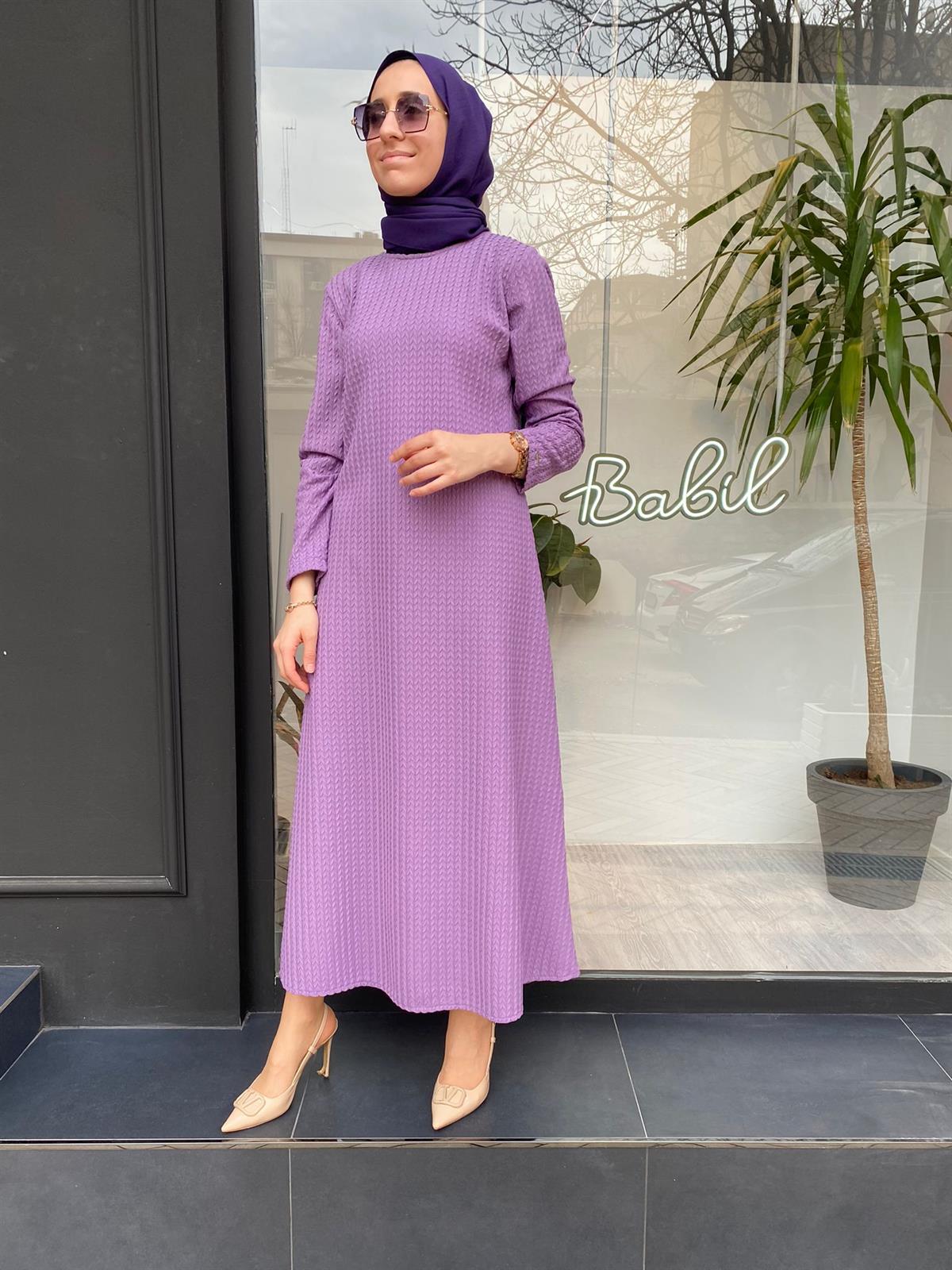 İnvee V Desen Elbise Lila 6856