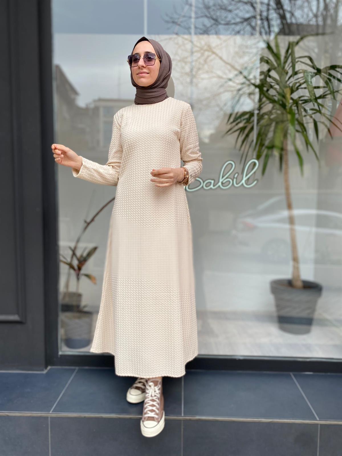 İnvee V Desen Elbise Taş 6856