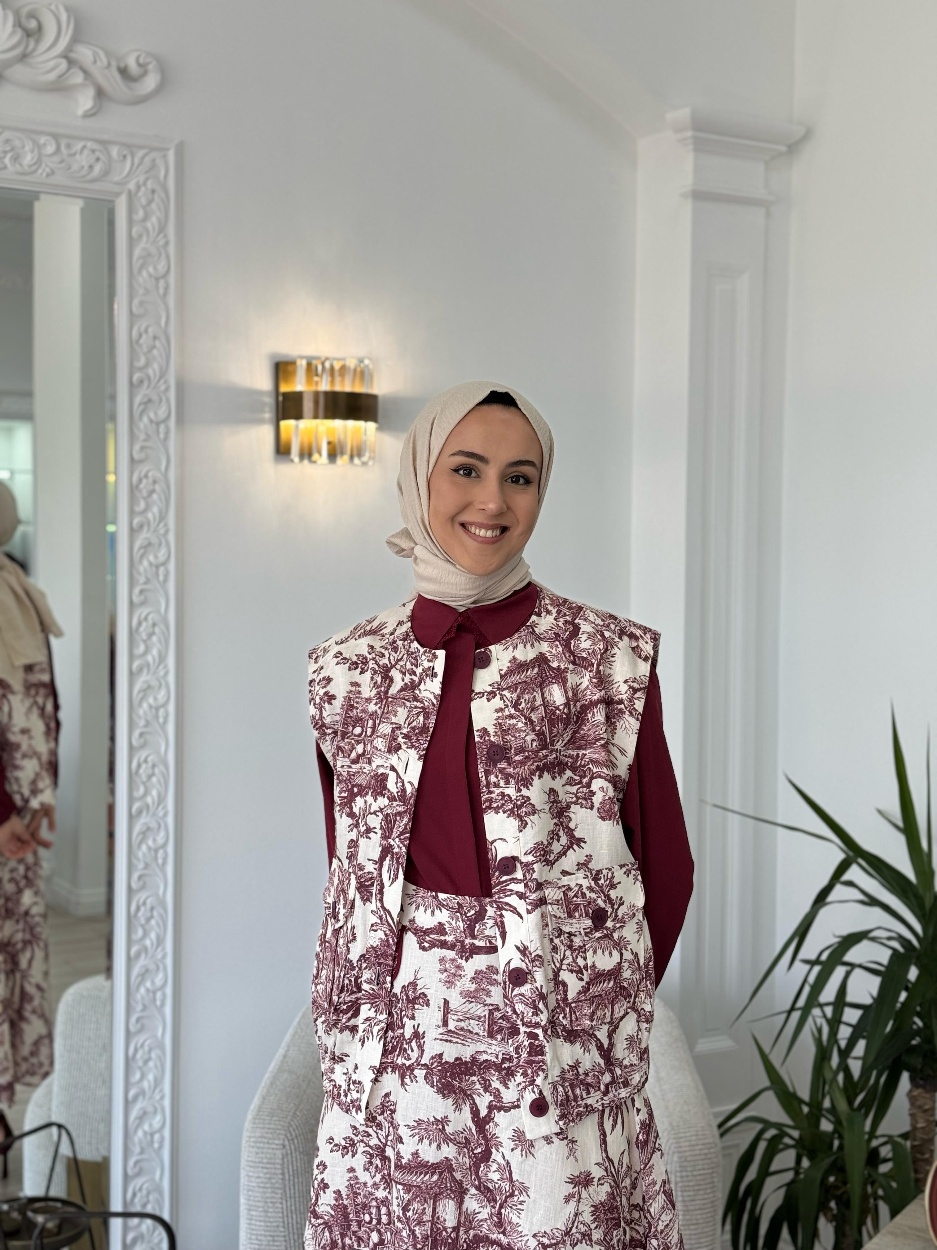 Kahma Bordo Desenli Yelek 25y24152