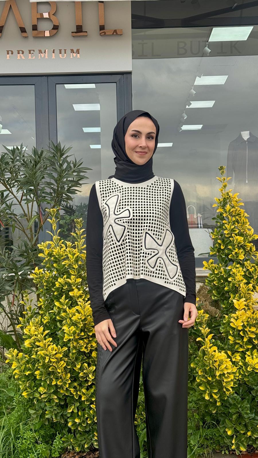 Kahma Deri Görünümlü Tunik 25k24204