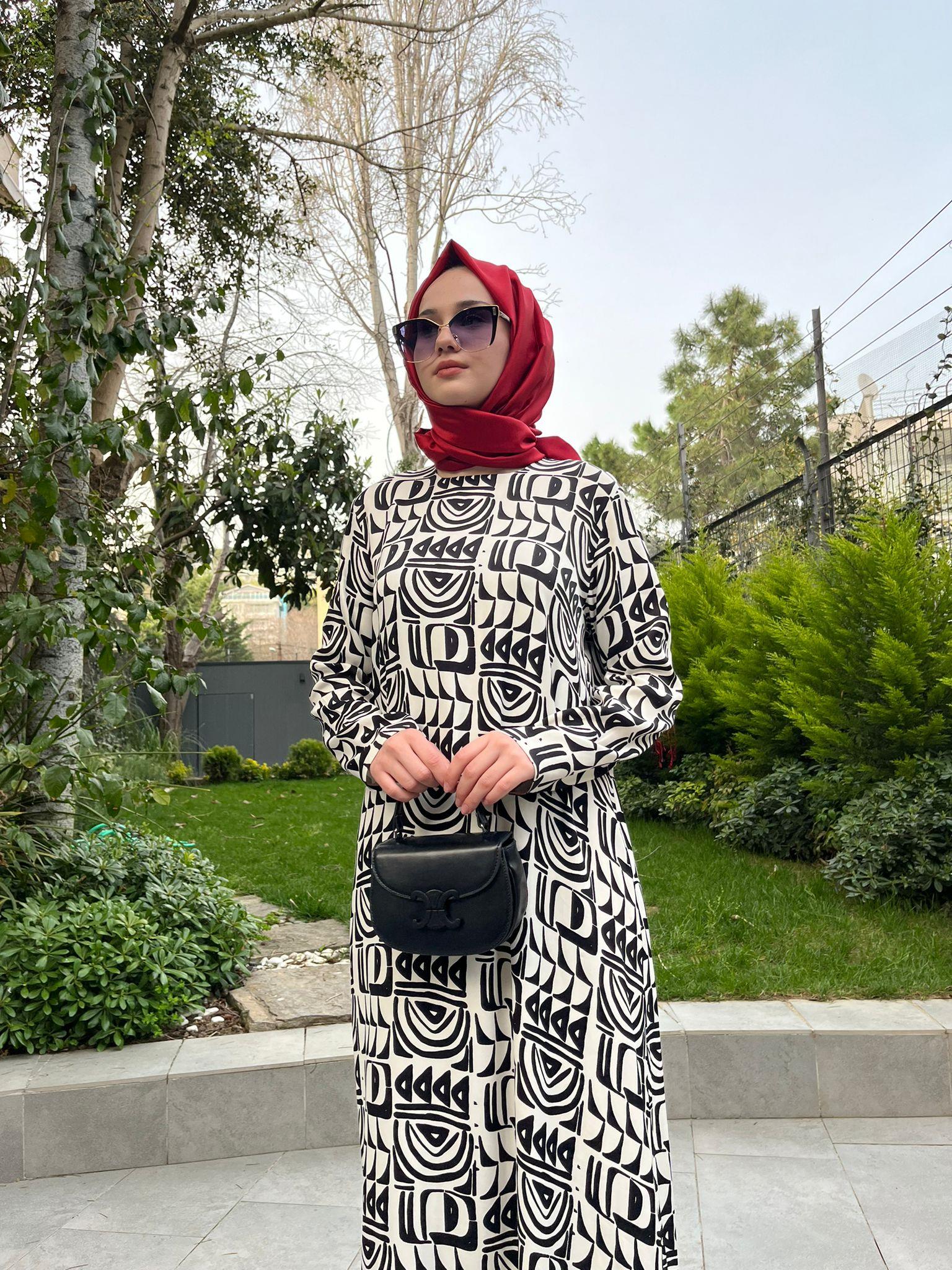 Kahma Desenli Elbise Beyaz 23y23041