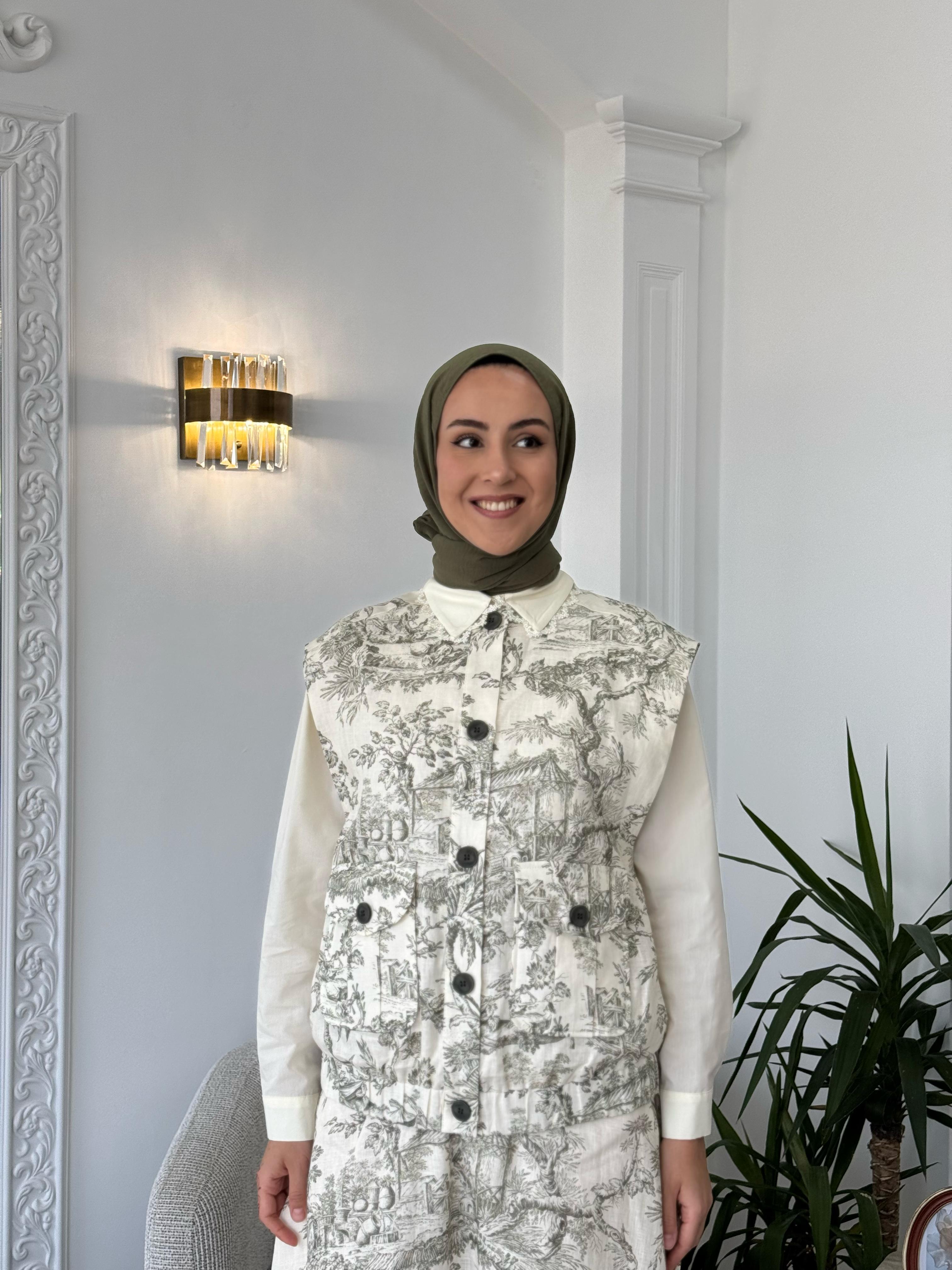 Kahma Desenli Yelek Orman Yeşili 25y24152