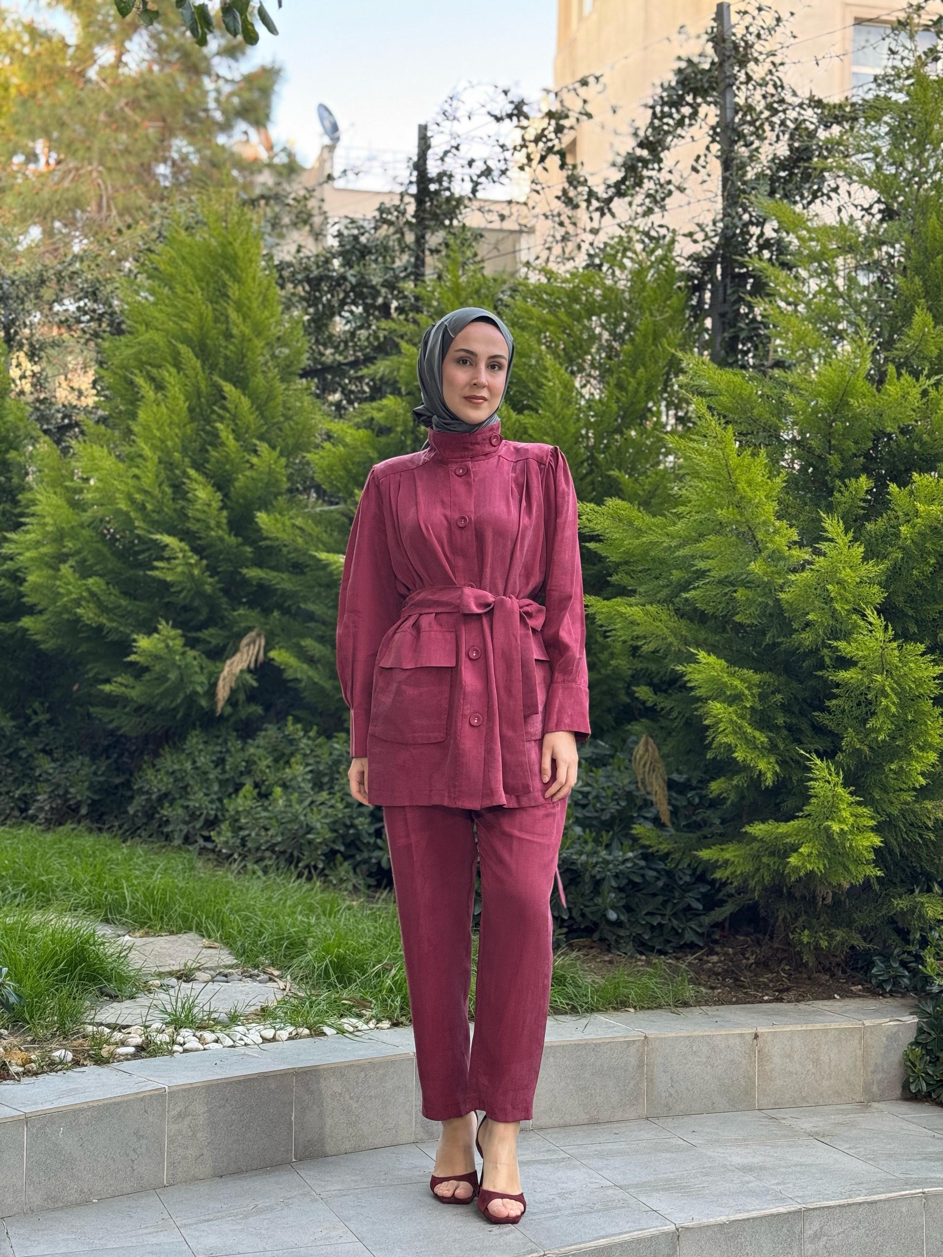 Kahma Düğme Detaylı Bordo Takım 25y25158