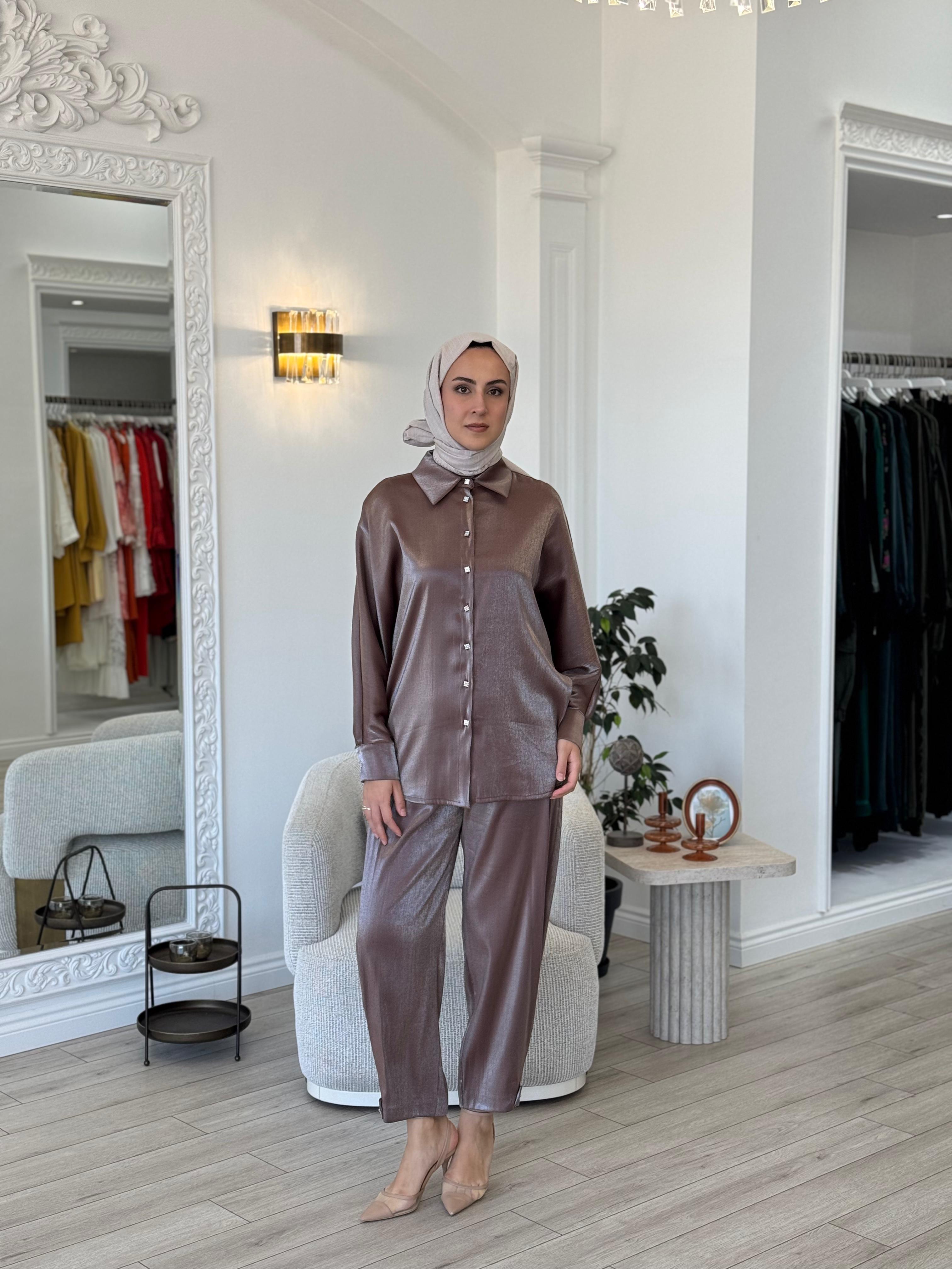 Kahma Düğme Detaylı Takım Acı Kahve 24y12062
