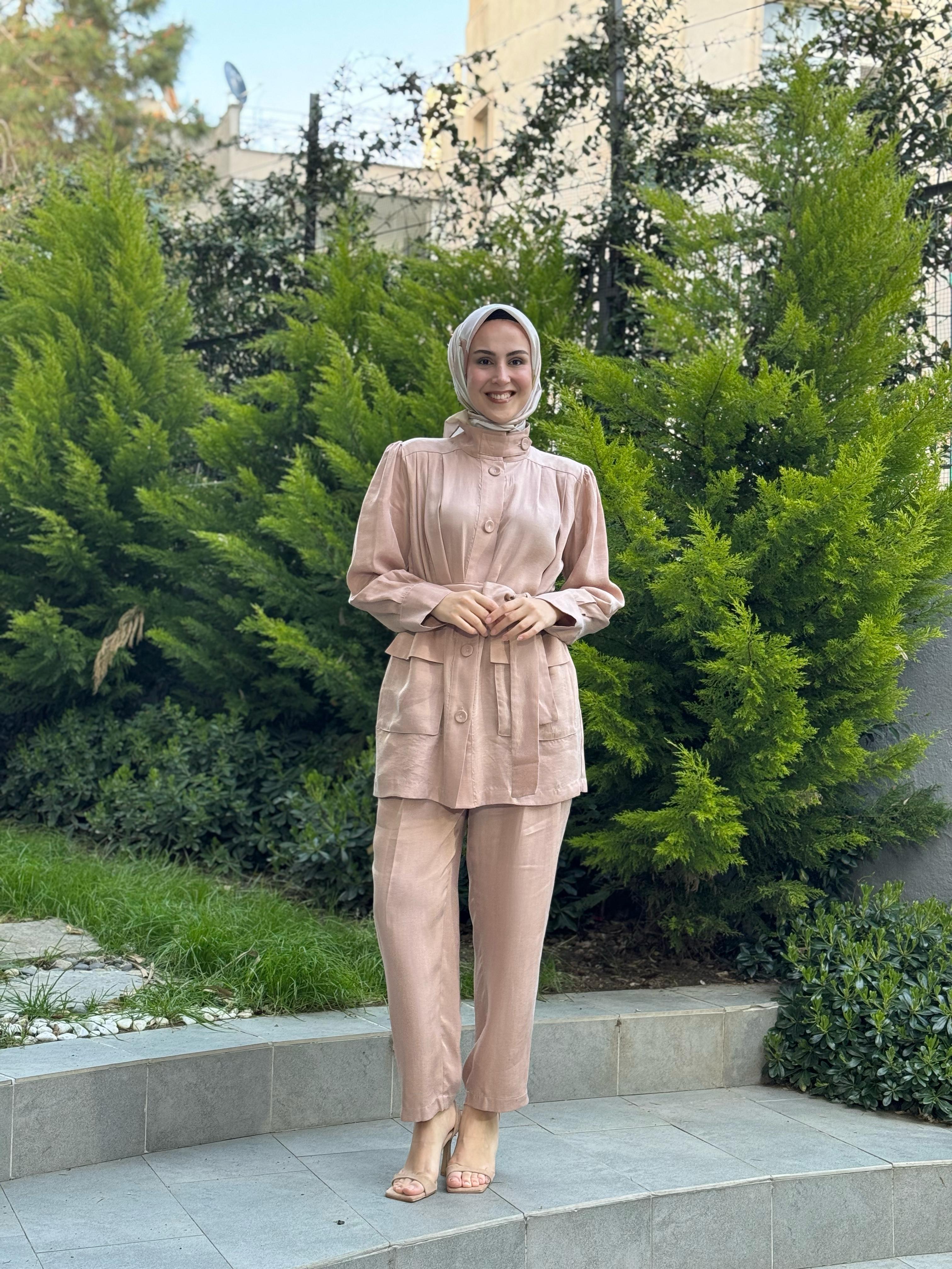 Kahma Düğme Detaylı Takım Açık Pudra 25y25158
